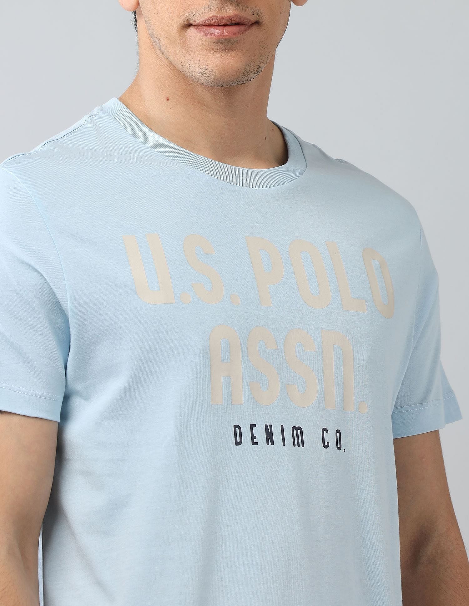 Muscle Fit Brand Printed T-Shirt Light Blue - U.S. Polo Assn. India | Large