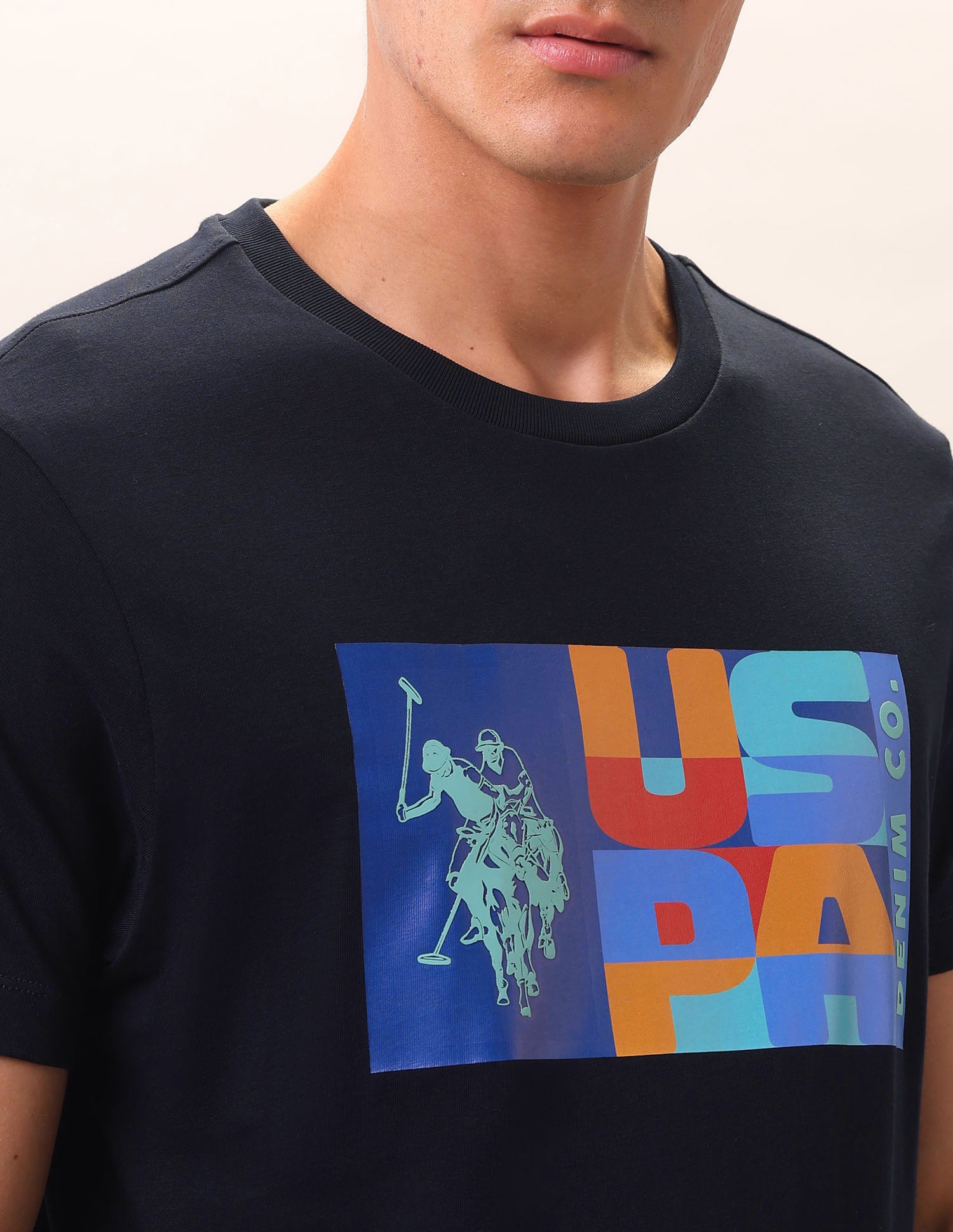 Brand Printed Pure Cotton T-Shirt Navy - U.S. POLO ASSN. | Large