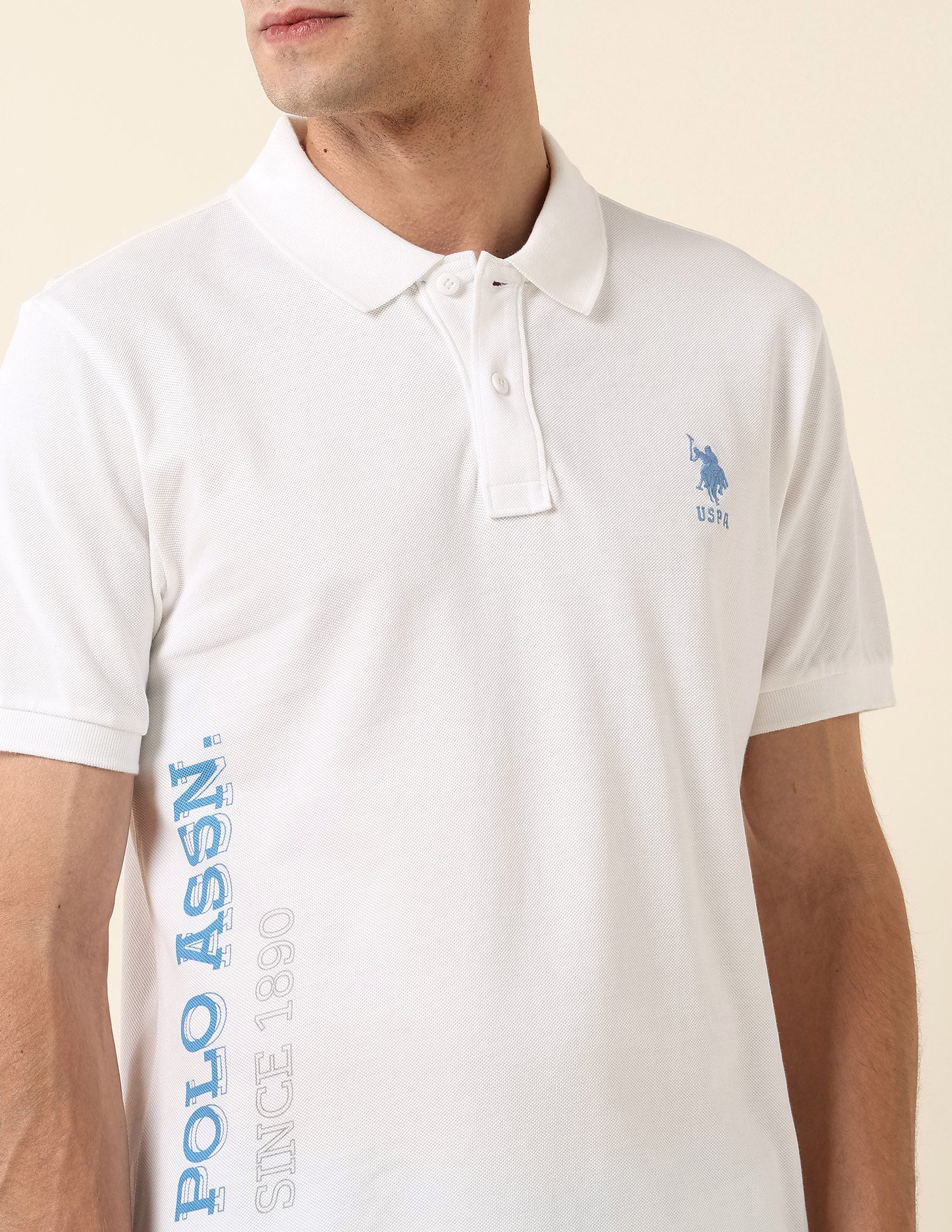 Brand Printed Pure Cotton Polo Shirt Off White - U.S. Polo Assn. India | Large
