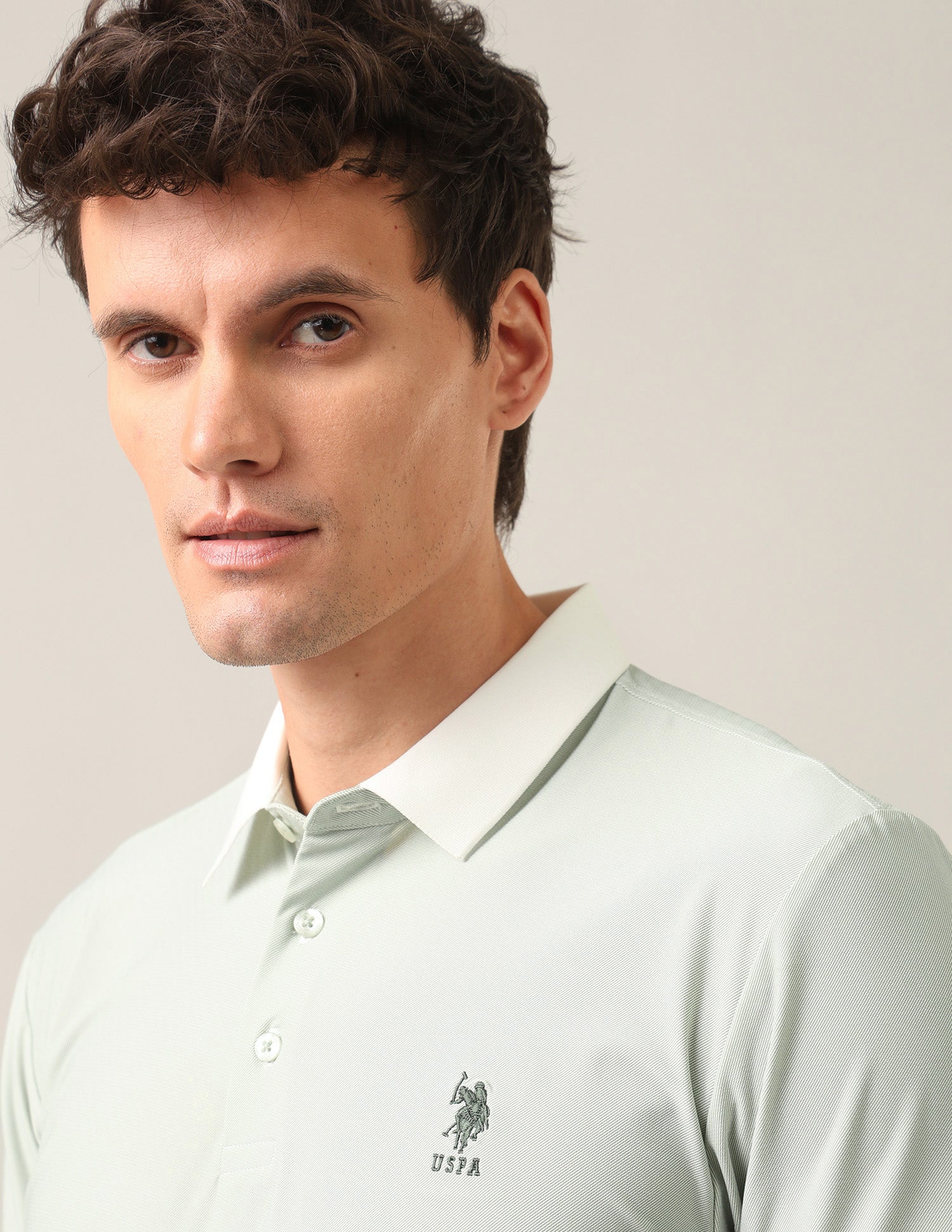 Solid Slim Fit Polo Shirt Light Green - U.S. Polo Assn. India | Large