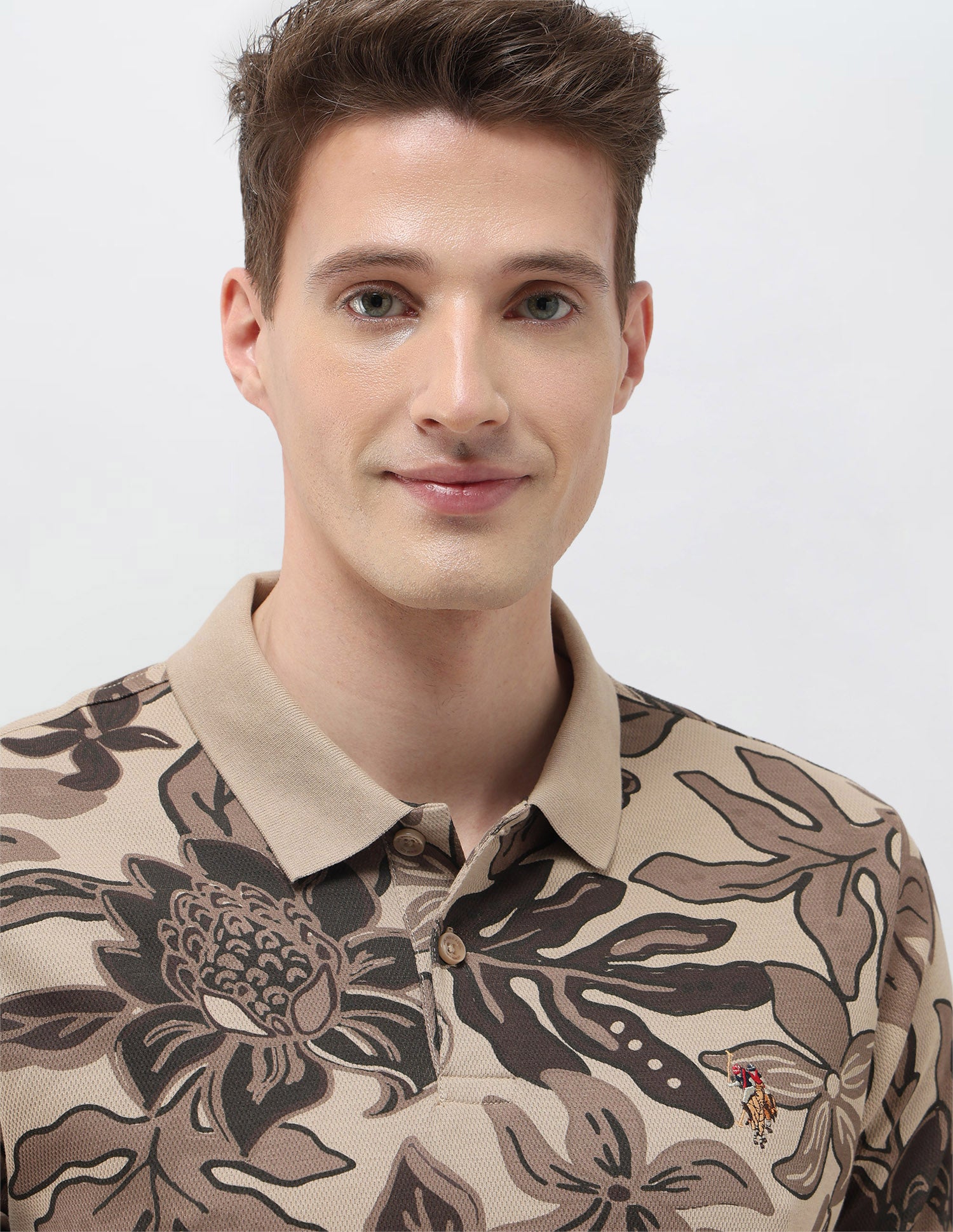 Floral Printed Summer House Polo Shirt Brown - U.S. Polo Assn. India | Large