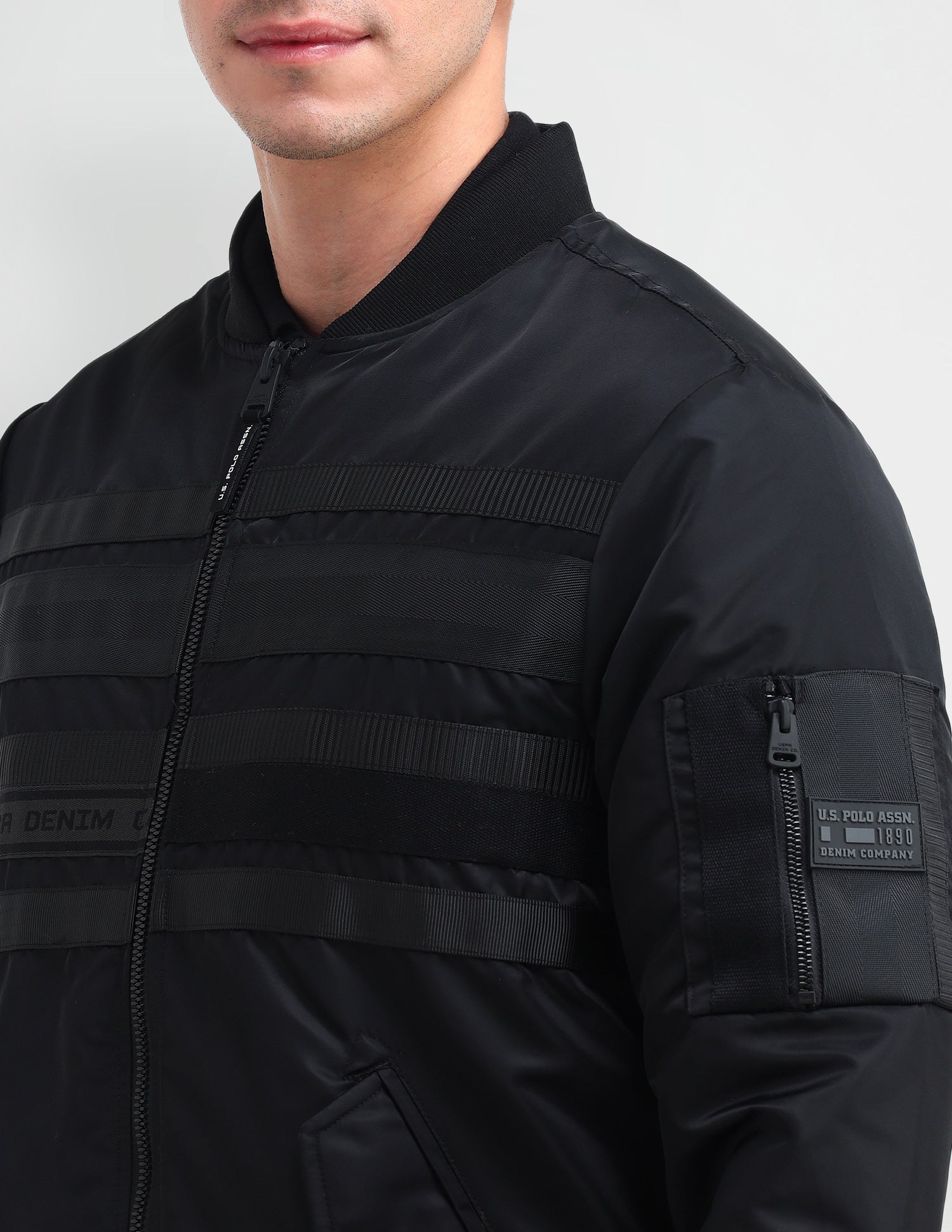 Mock Neck Bomber Jacket Black - U.S. Polo Assn. India | Large
