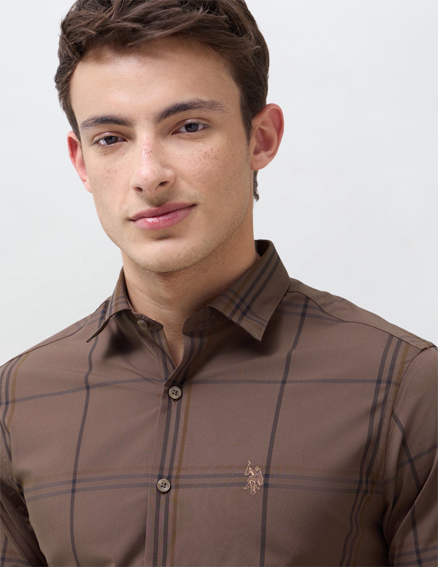 Windowpane Checked Regular Fit Shirt Brown - U.S. Polo Assn. India | Large