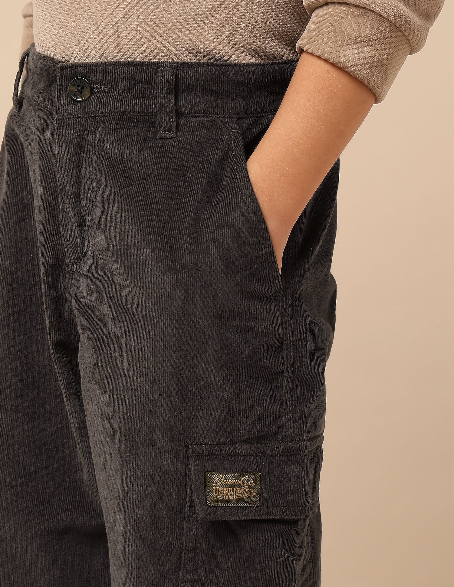 Boys Solid Corduroy Cargo Olive - U.S. POLO ASSN. | Large