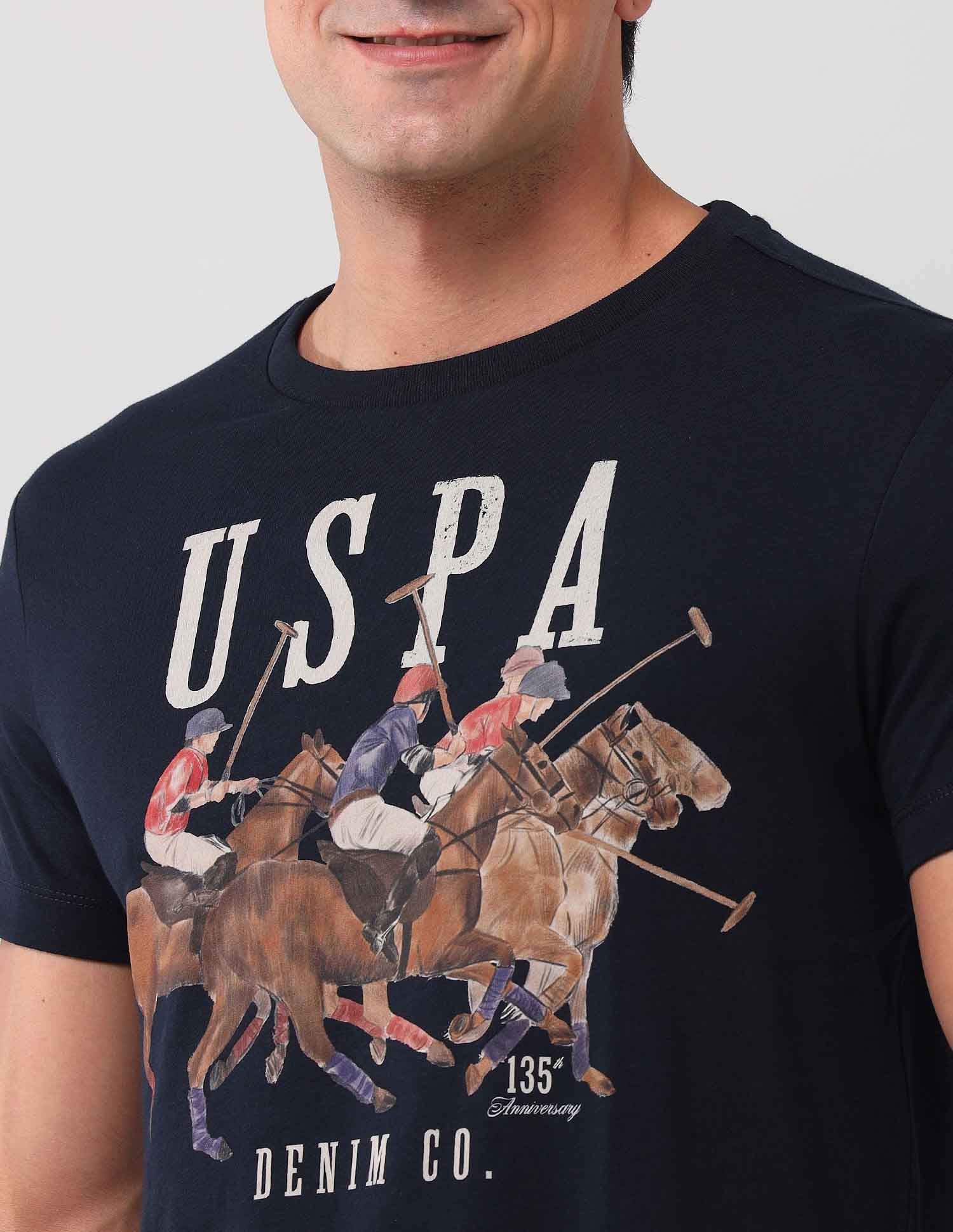 Brand Printed Pure Cotton T-Shirt Navy - U.S. Polo Assn. India | Large