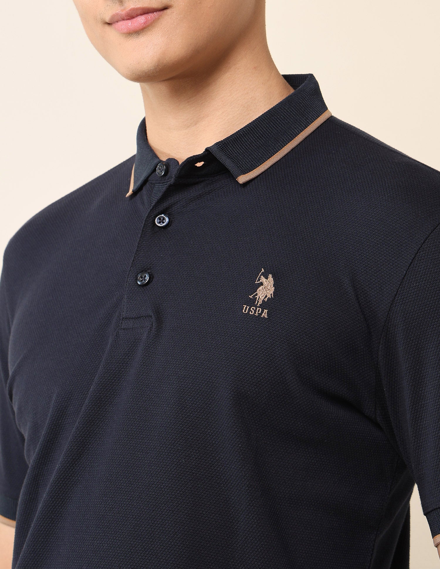 Textured Slim Fit Polo Shirt Navy - U.S. Polo Assn. India | Large