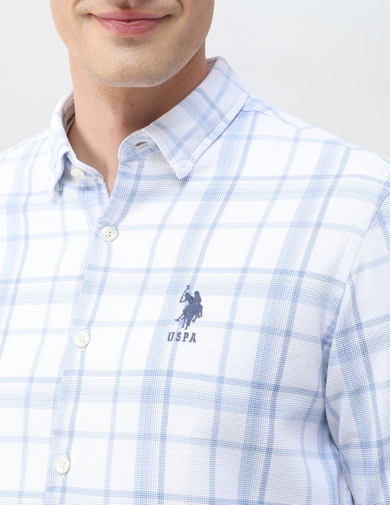 Tartan Checked Knitted Shirt Light Indigo - U.S. Polo Assn. India | Large