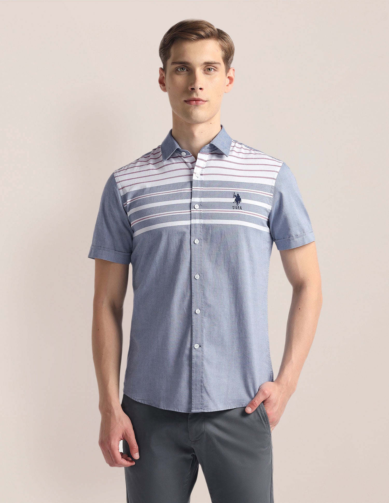 Horizontal Stripe Oxford Shirt Blue - U.S. Polo Assn. India | Large