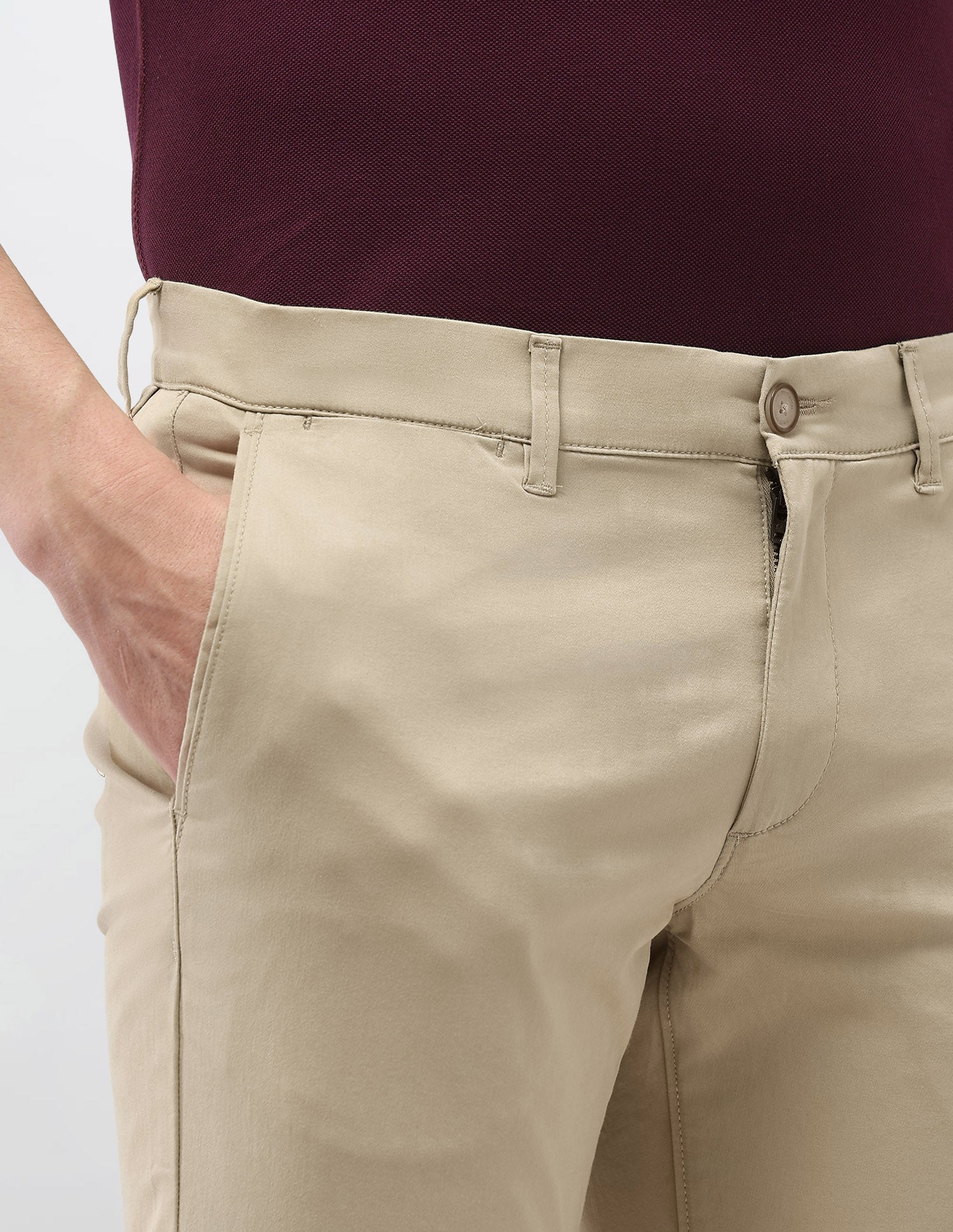 Denver Slim Fit Satin Trousers Light Kahki - U.S. Polo Assn. India | Large