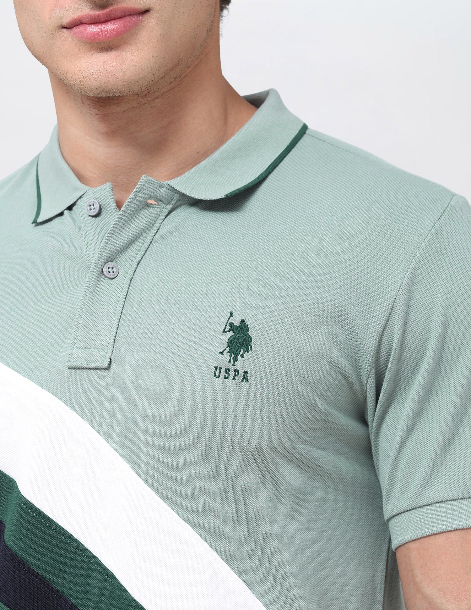Colourblocked Regular Fit Polo Shirt Light Green - U.S. Polo Assn. India | Large