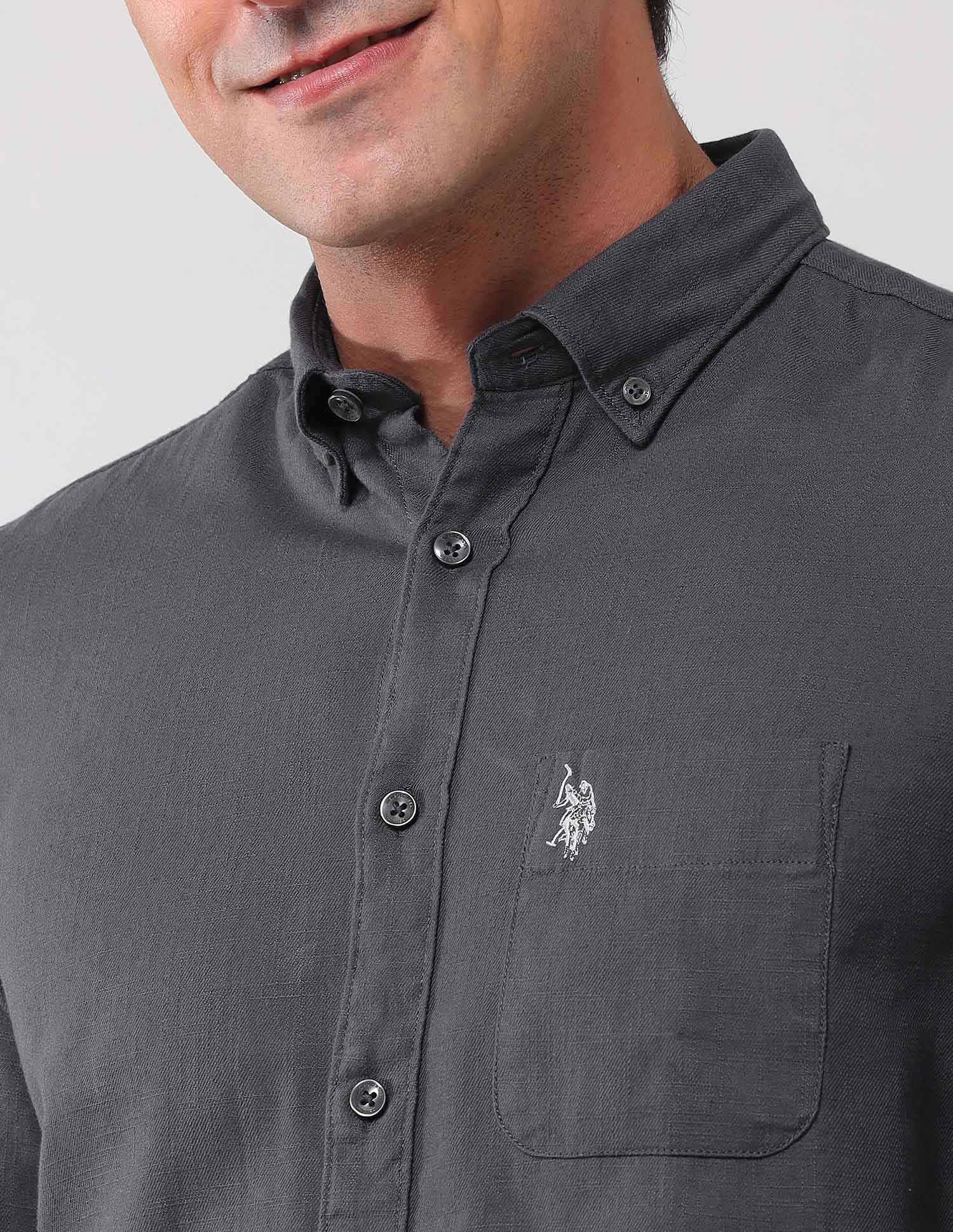 Regular Fit Solid Shirt Grey - U.S. Polo Assn. India | Large
