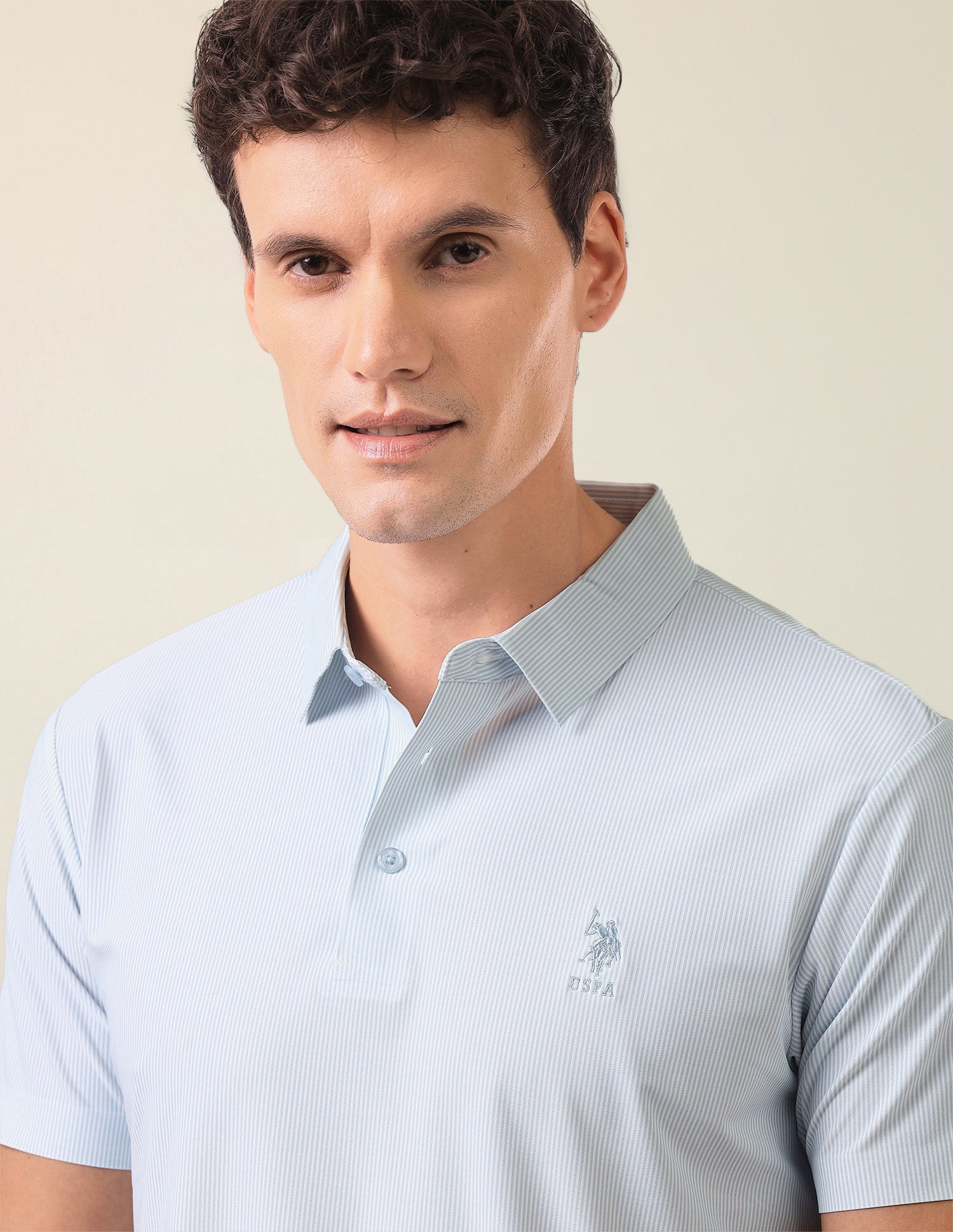 Vertical Striped Slim Fit Polo Shirt Light Blue - U.S. Polo Assn. India | Large