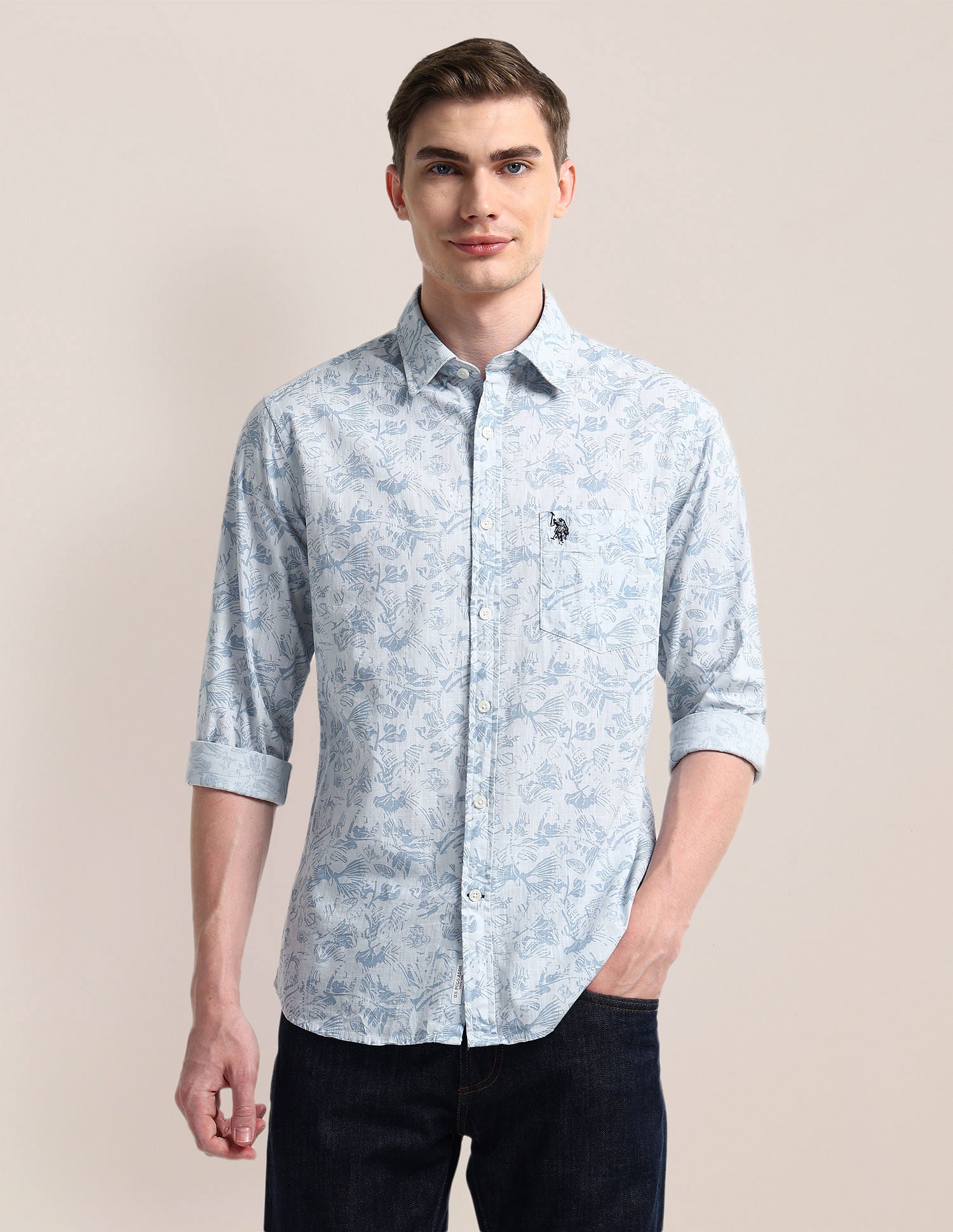 Cutaway Collar Premium Cotton Shirt Grey - U.S. Polo Assn. India | Large