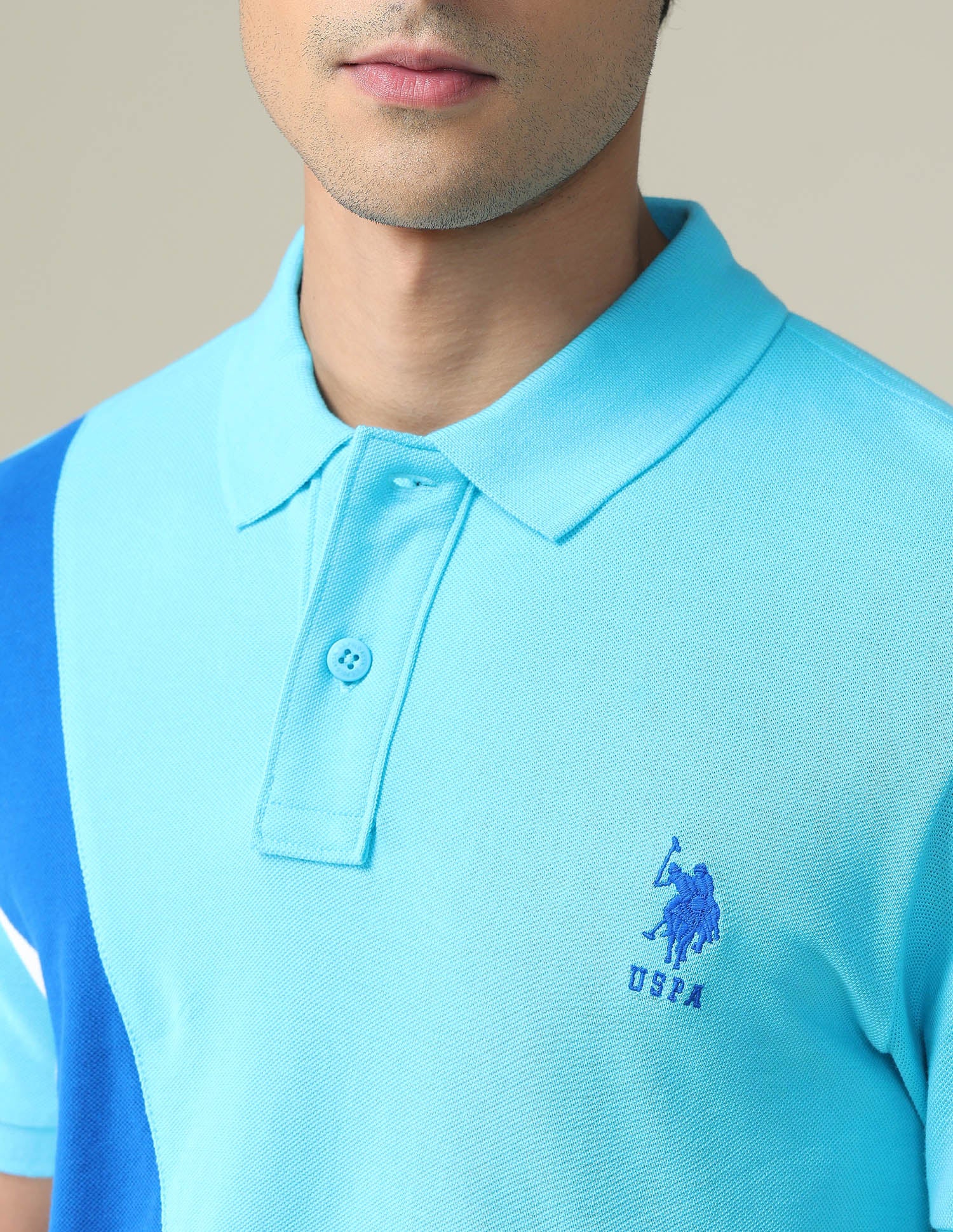 Colour Block Cotton Polo Shirt Aqua - U.S. POLO ASSN. | Large