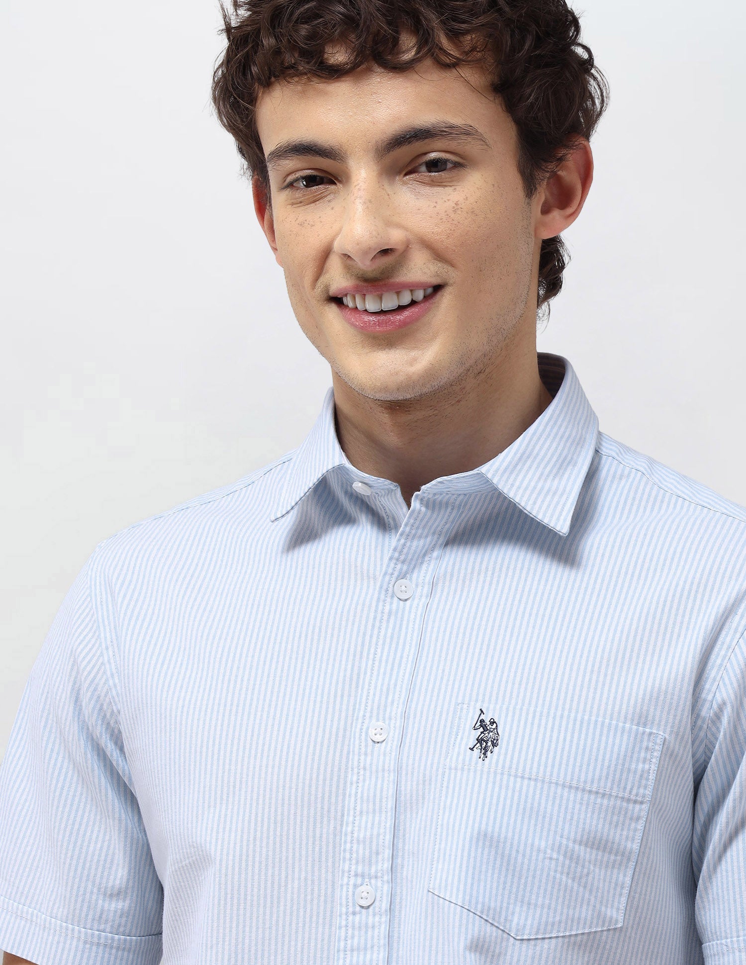 Vertical Striped Regular Fit Shirt Light Blue - U.S. Polo Assn. India | Large