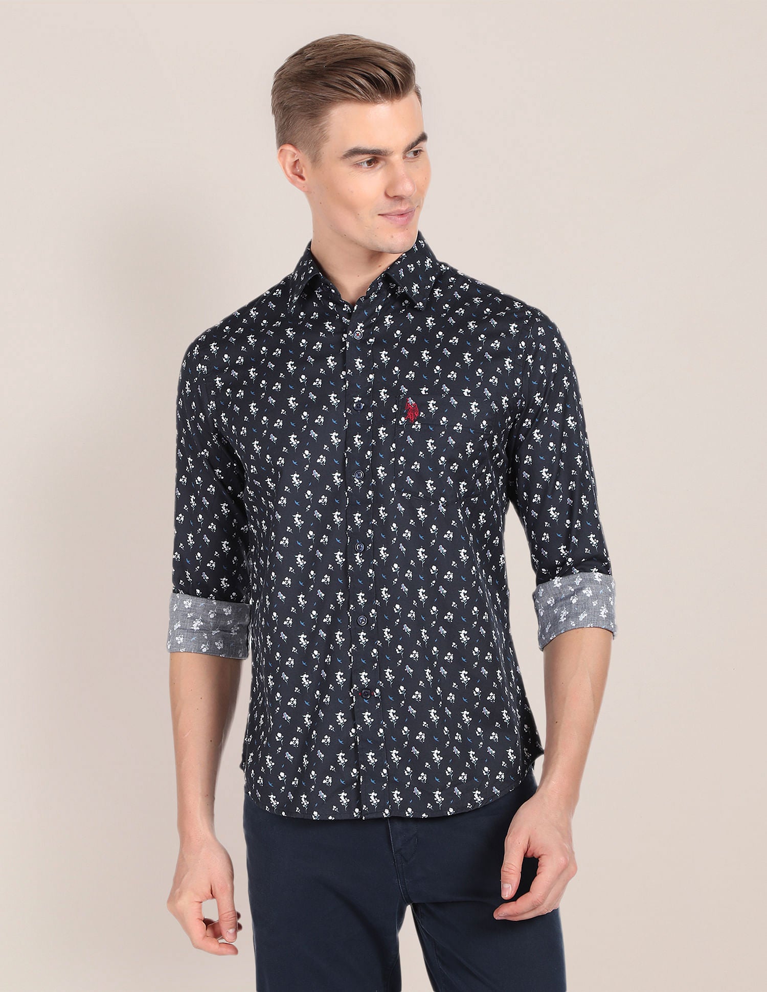 Cutaway Collar Floral Print Shirt Navy - U.S. POLO ASSN. | Large