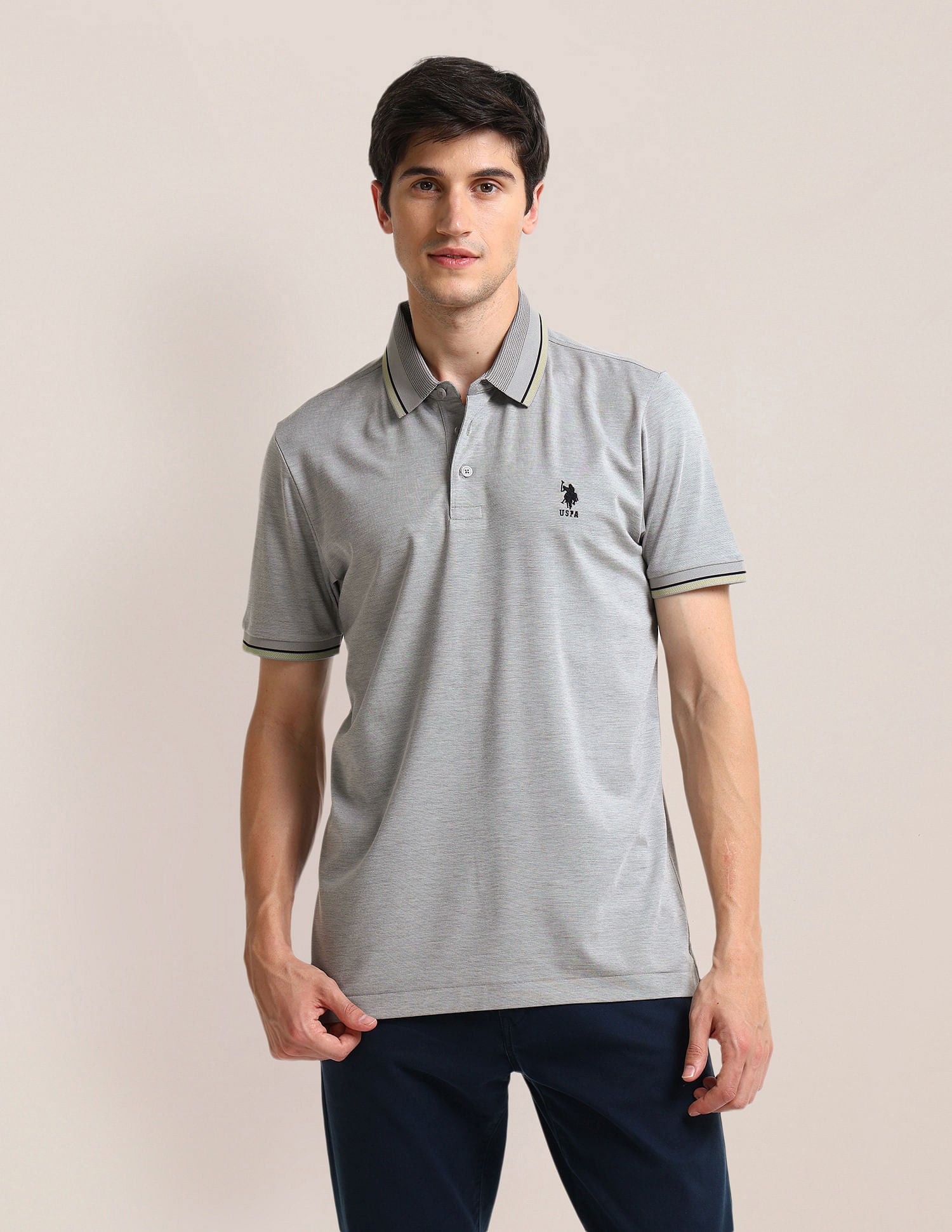 Slim Fit Heathered Polo Shirt Light Grey - U.S. Polo Assn. India | Large