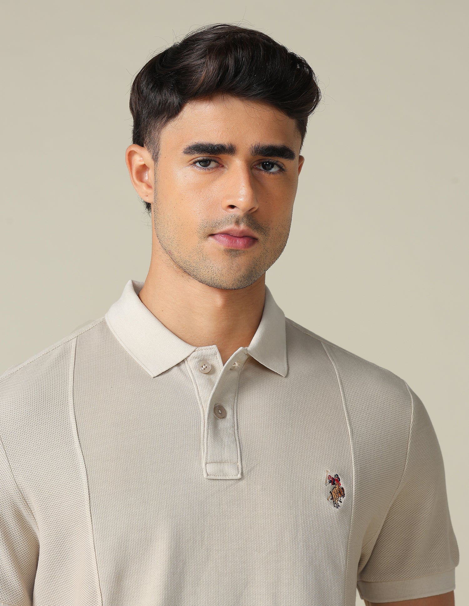 Pure Cotton Muscle Fit Polo Shirt Beige - U.S. POLO ASSN. | Large