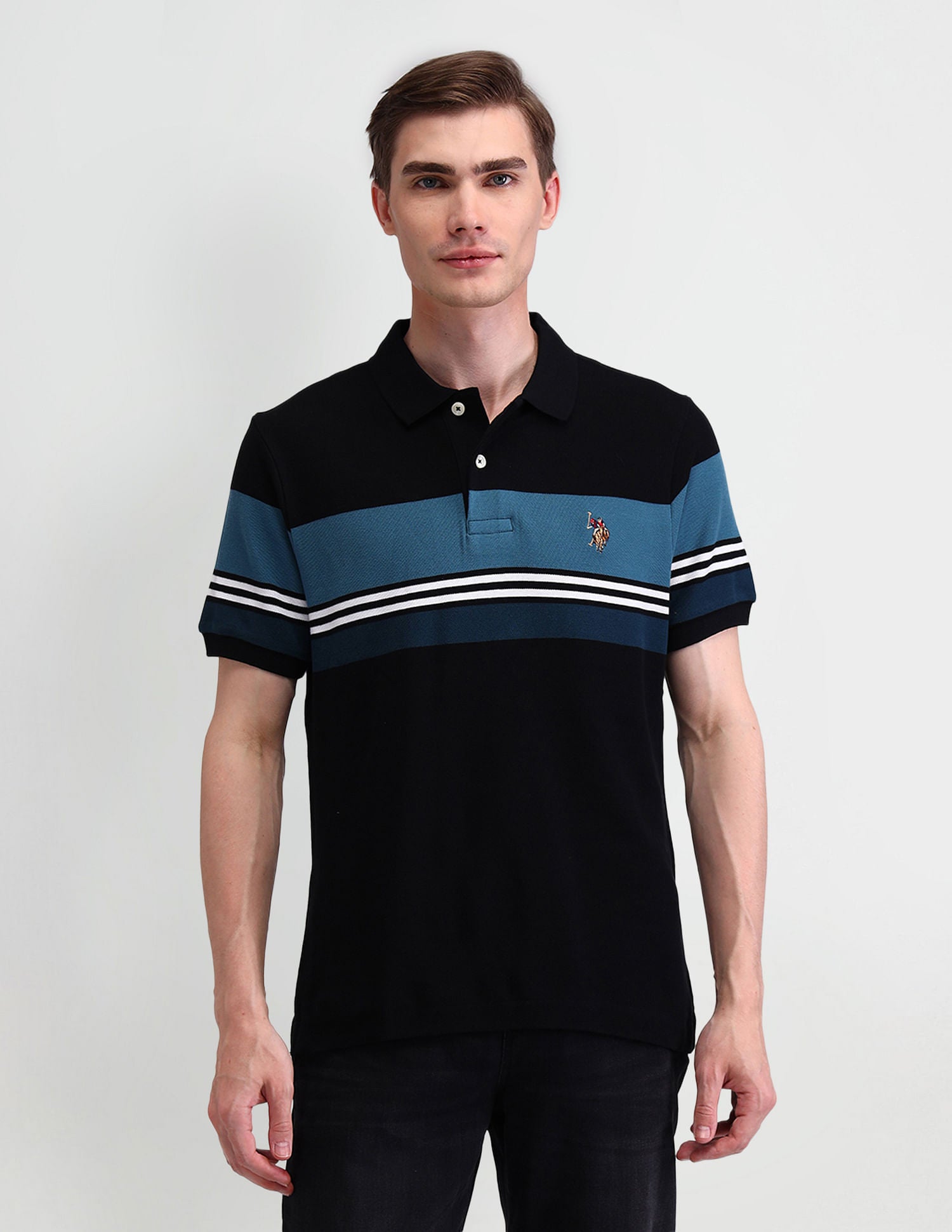 Horizontal Striped Muscle Polo Shirt Black - U.S. Polo Assn. India | Large
