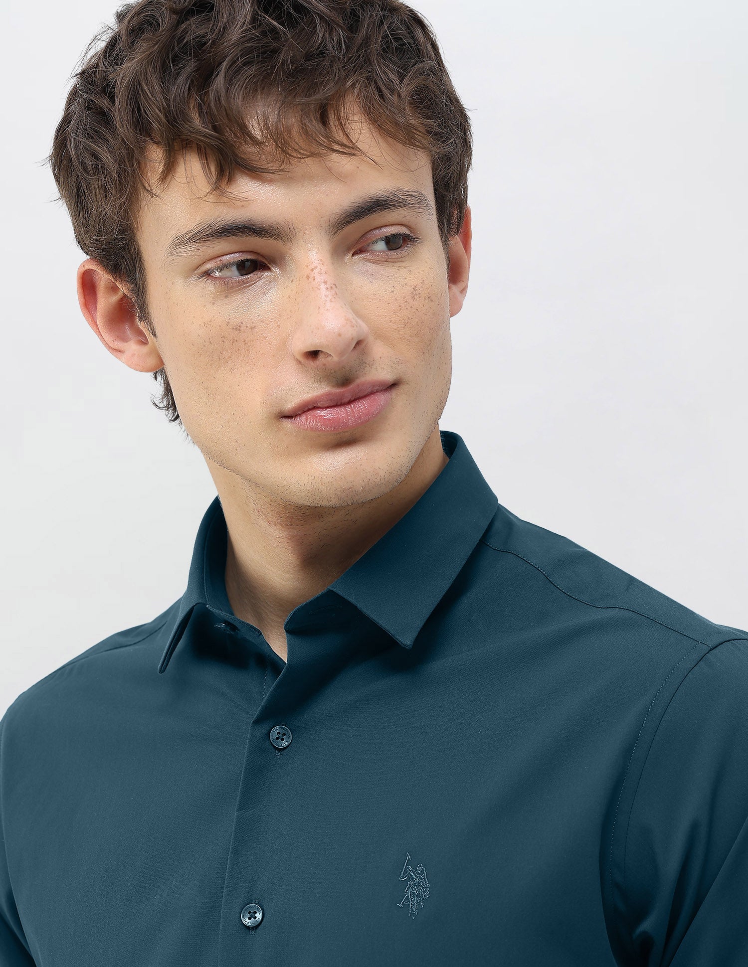 Solid Regular Fit Shirt Teal - U.S. Polo Assn. India | Large