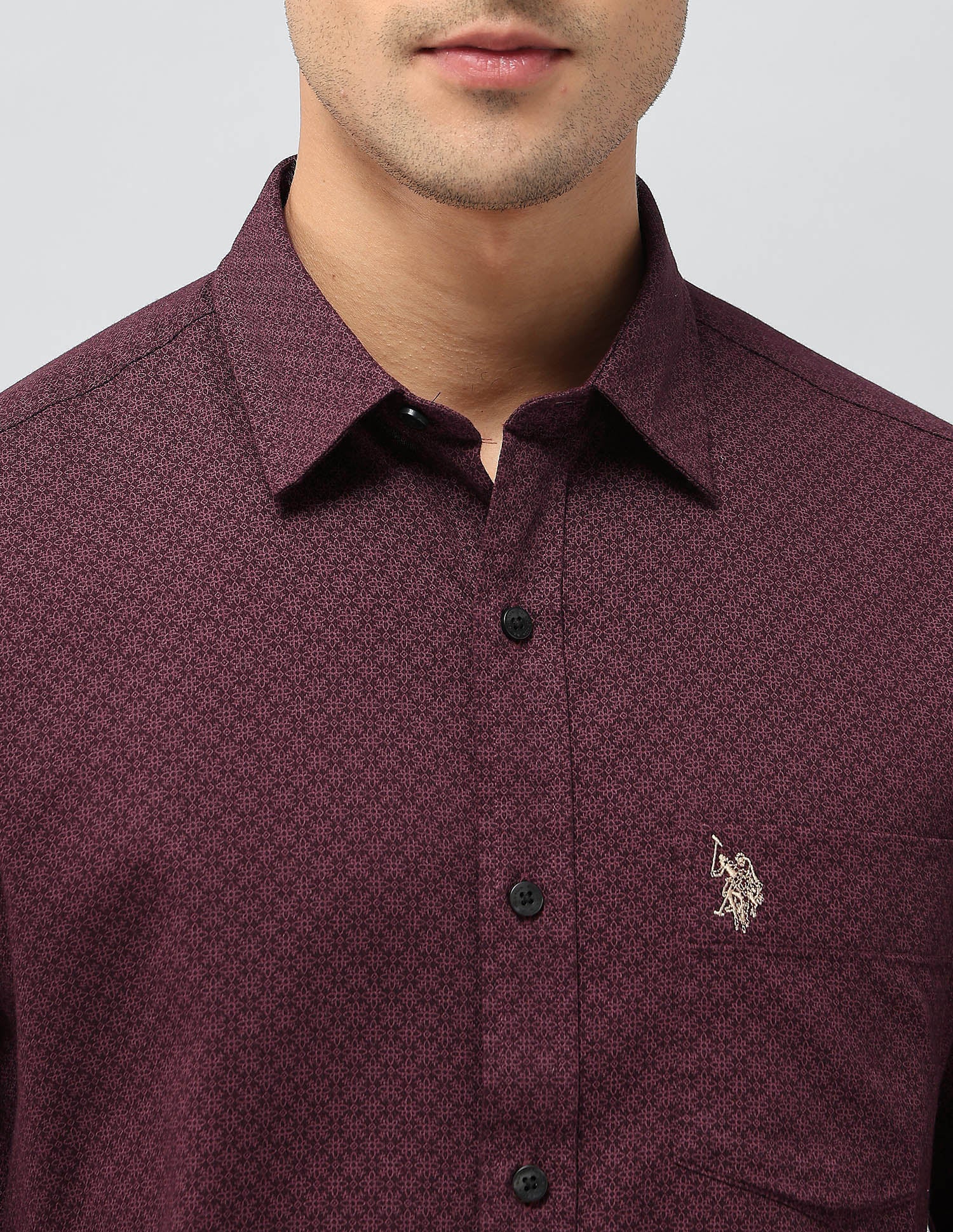 Tailored Fit Geometric Printed Shirt Maroon - U.S. POLO ASSN. | Large