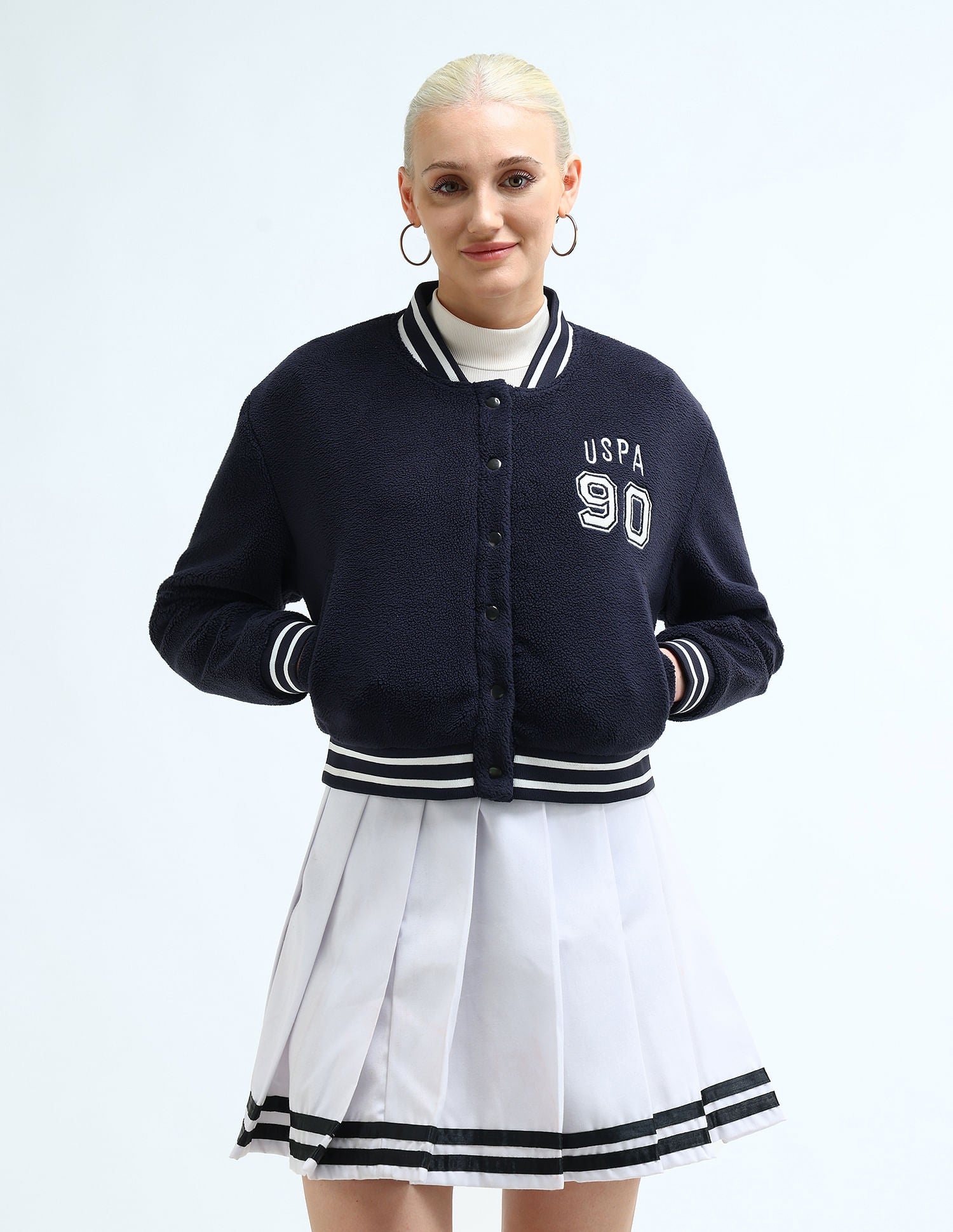 Solid Faux Fur Varsity Jacket Navy - U.S. POLO ASSN. | Large