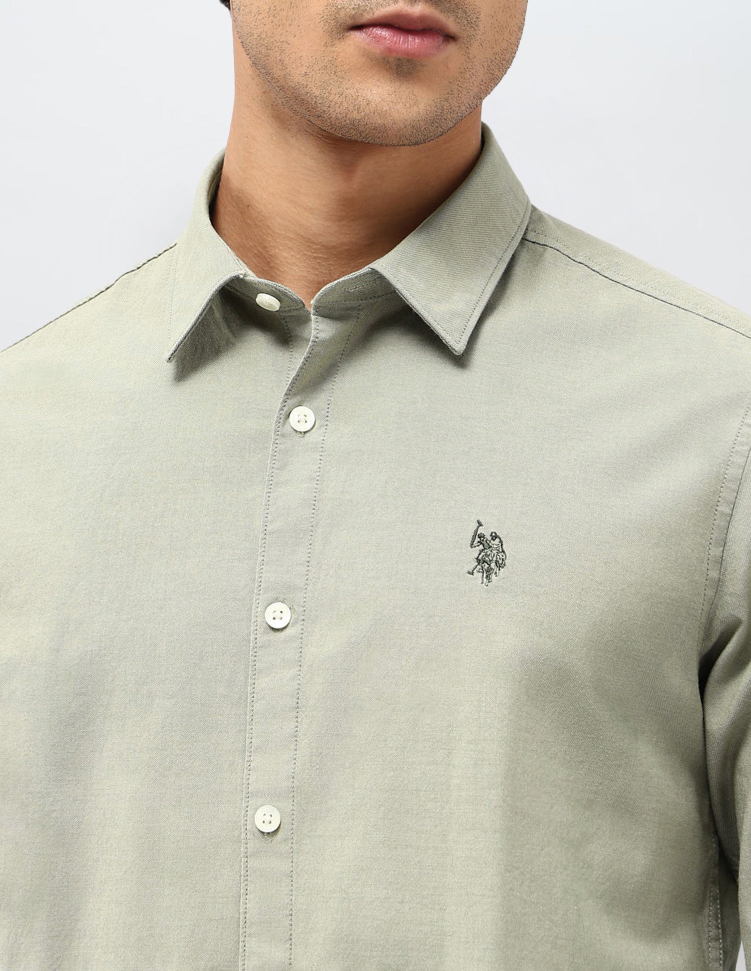 Tailored Fit Solid Shirt Light Green - U.S. POLO ASSN. | Large