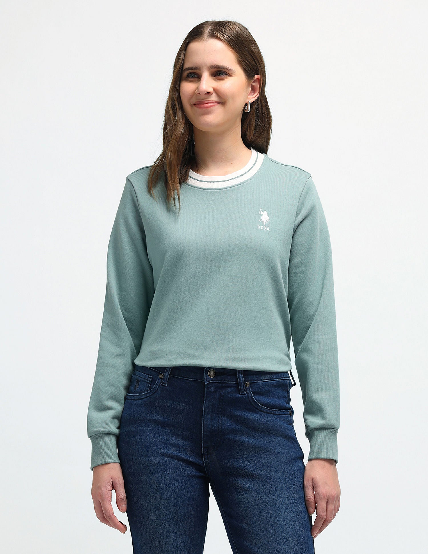 Striped Crew Neck Sweatshirt Turquoise - U.S. POLO ASSN. | Large