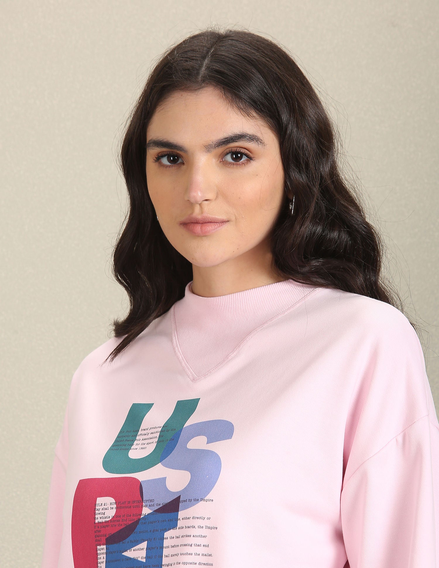 Mock Neck Brand Print Sweatshirt Pink - U.S. POLO ASSN. | Large