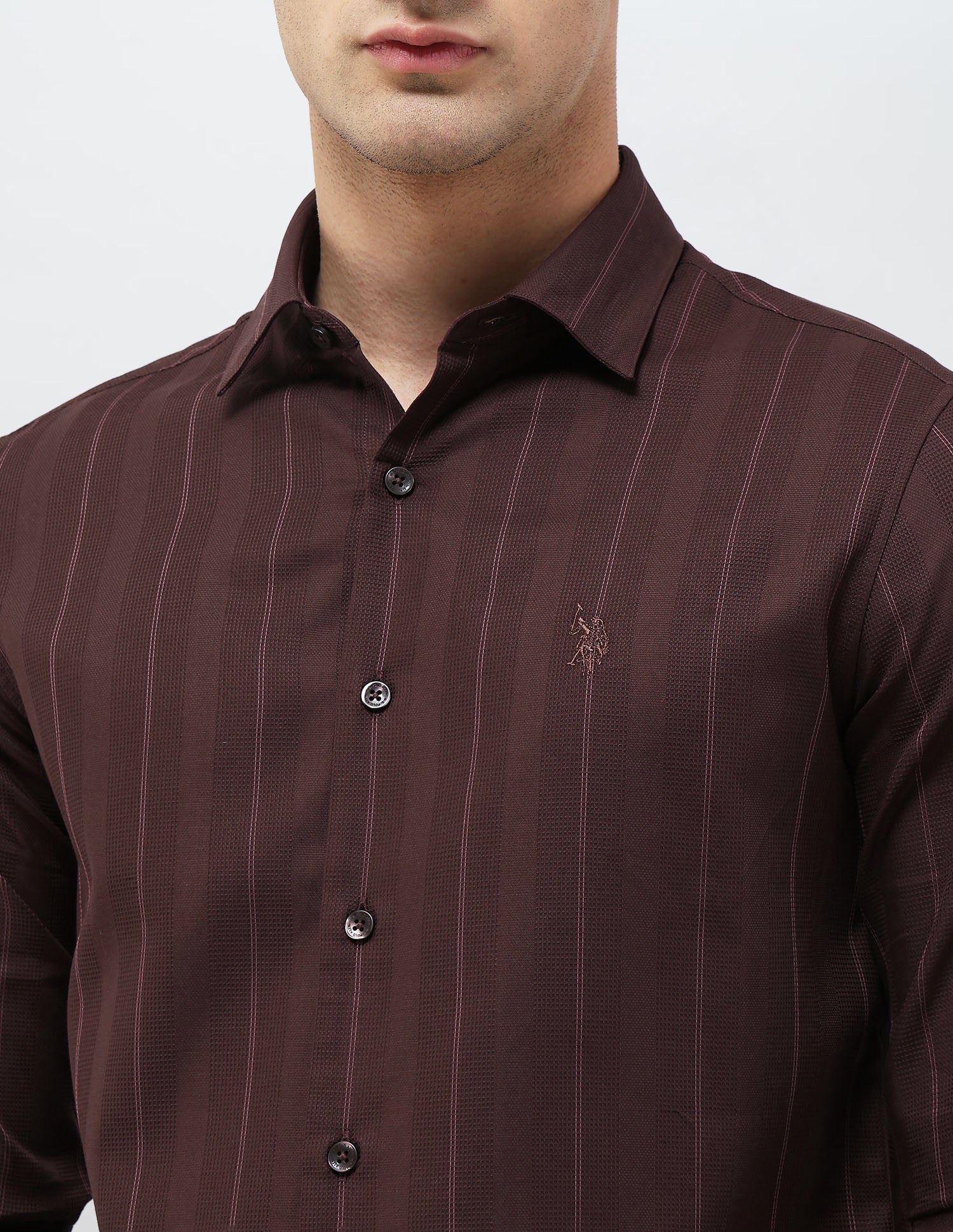 Textured With Vertical Striped Regular Fit Shirt Burgundy - U.S. POLO ASSN. | Large