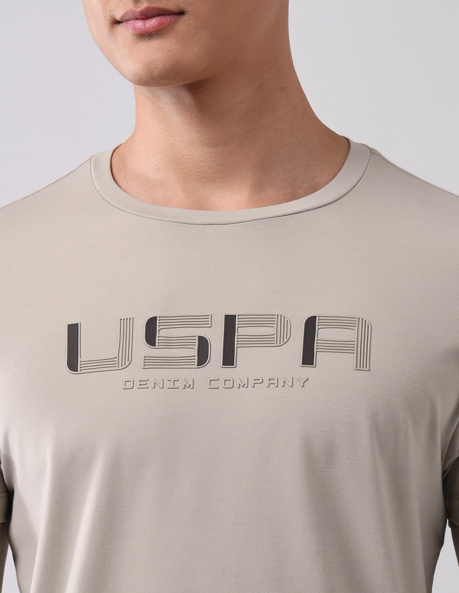 Brand Embossed Muscle Fit T-Shirt Beige - U.S. POLO ASSN. | Large