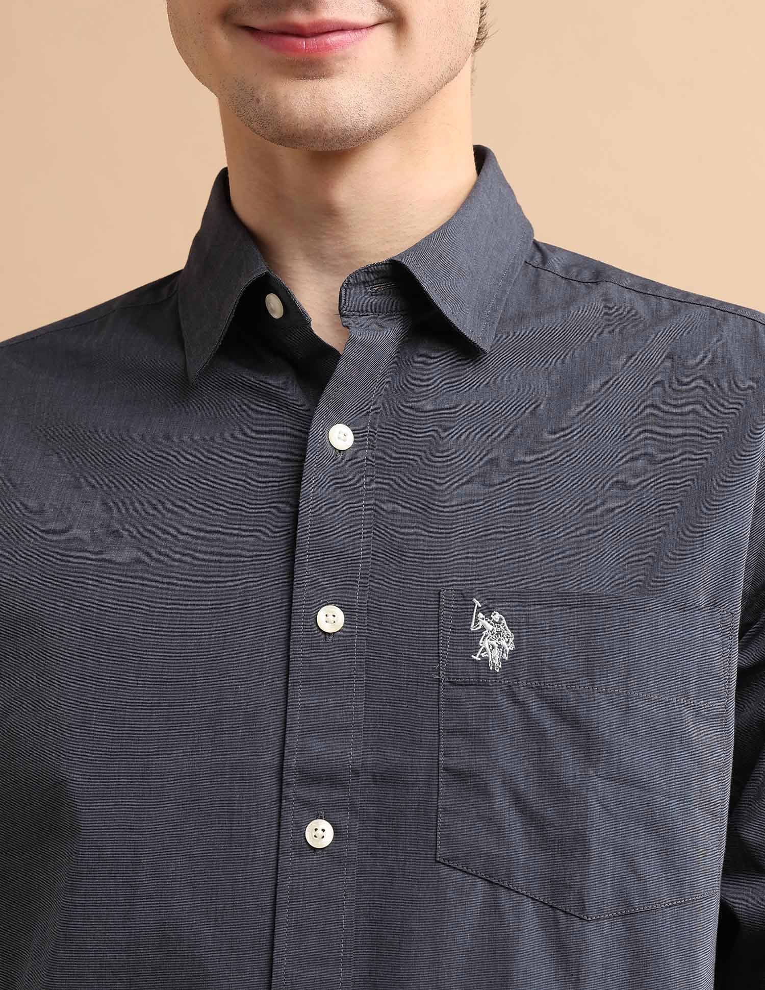 Textured Cotton Shirt Dark Grey - U.S. POLO ASSN. | Large