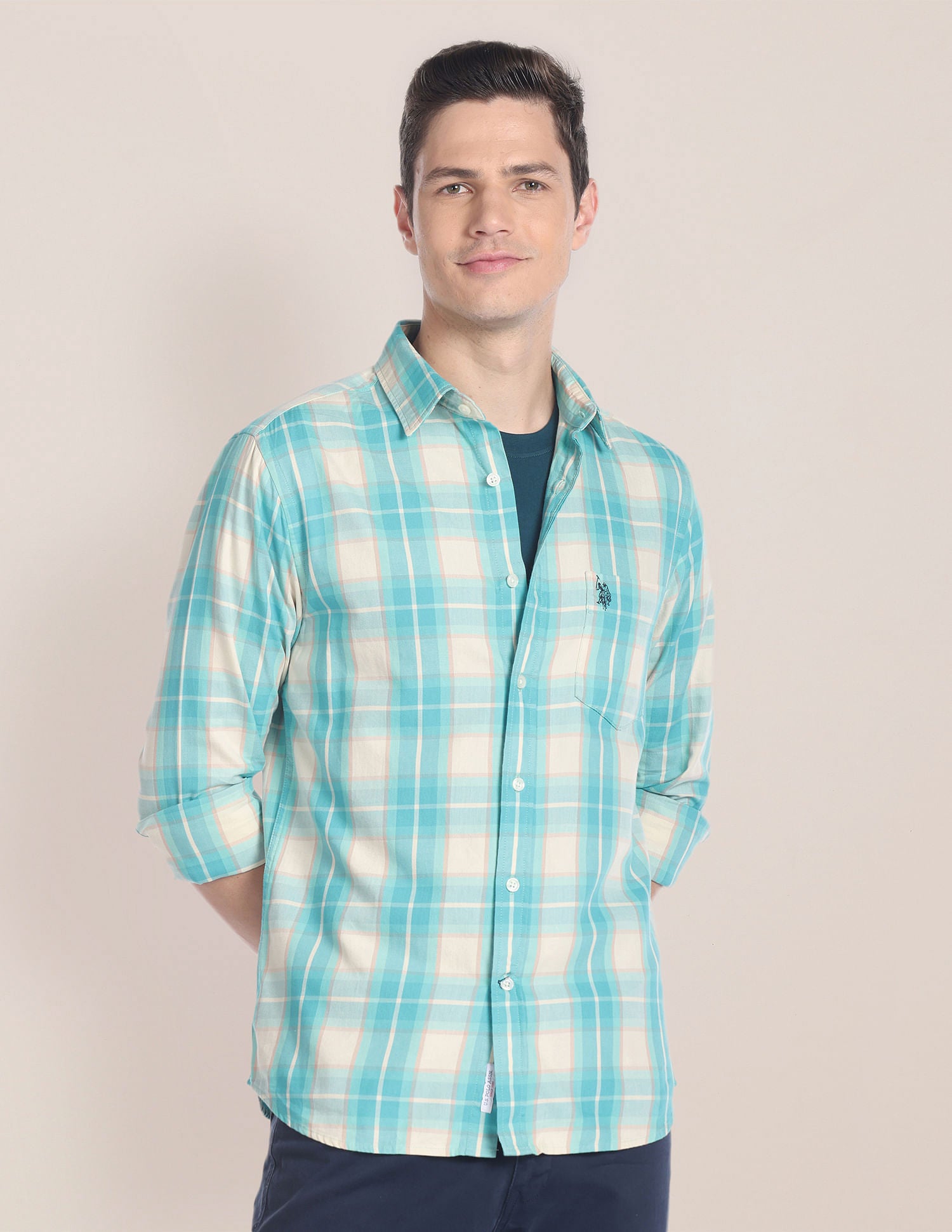Tartan Check Twill Shirt Turquoise - U.S. POLO ASSN. | Large