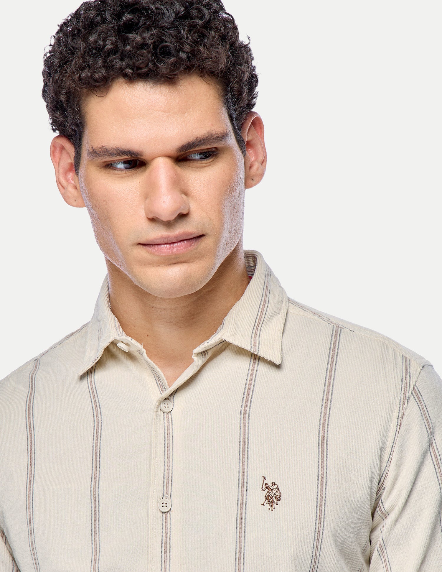 Vertical Striped Corduroy Shirt Ivory - U.S. Polo Assn. India | Large