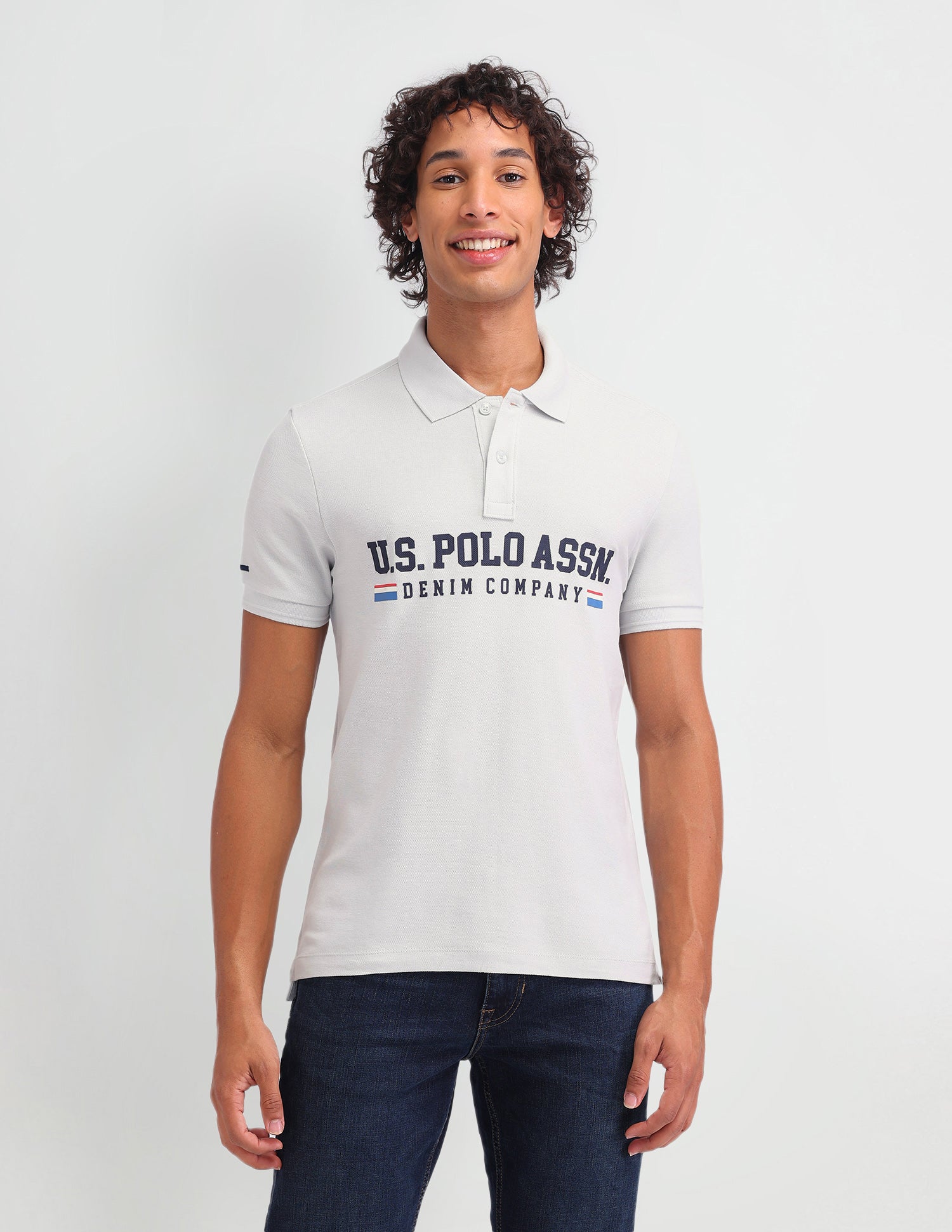 Brand Printed Muscle Fit Polo Shirt Grey - U.S. Polo Assn. India | Large