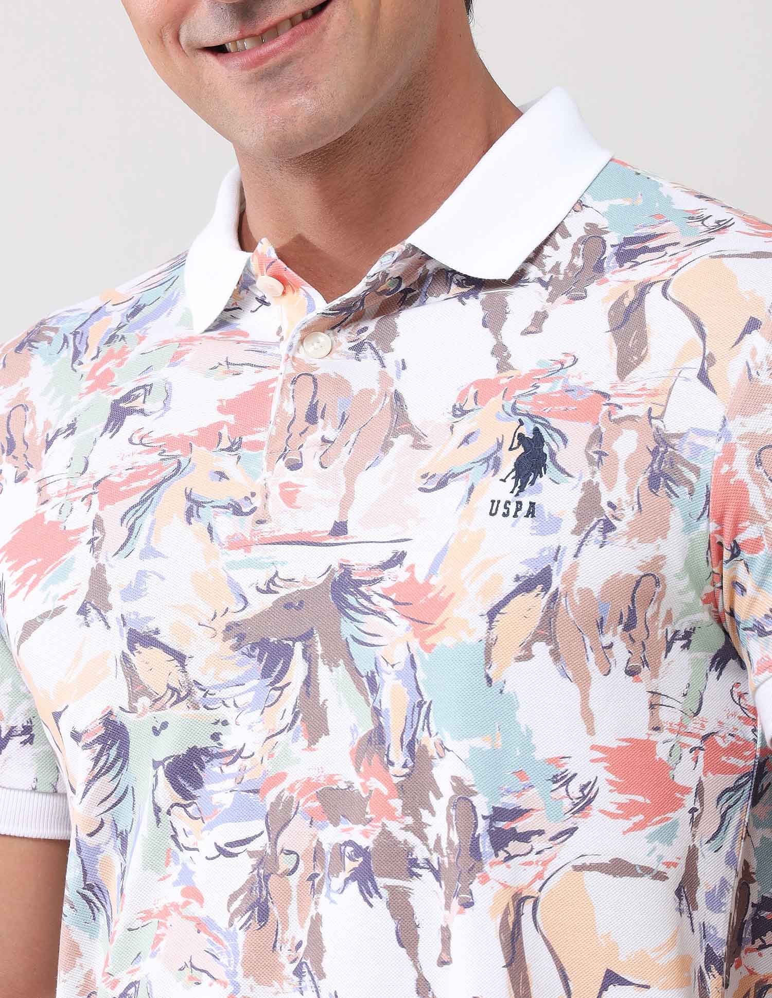 Abstract Printed Muscle Fit Polo Shirt Orange - U.S. Polo Assn. India | Large