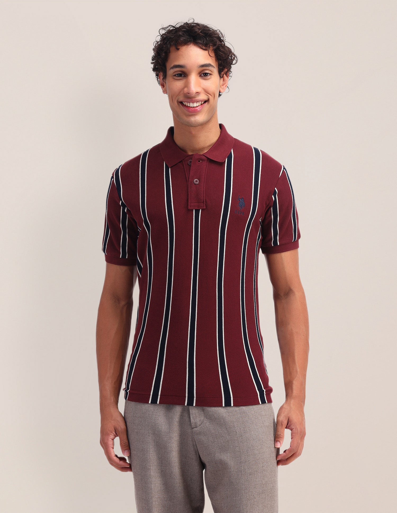 Vertical Striped Slim Fit Polo Shirt Maroon - U.S. Polo Assn. India | Large