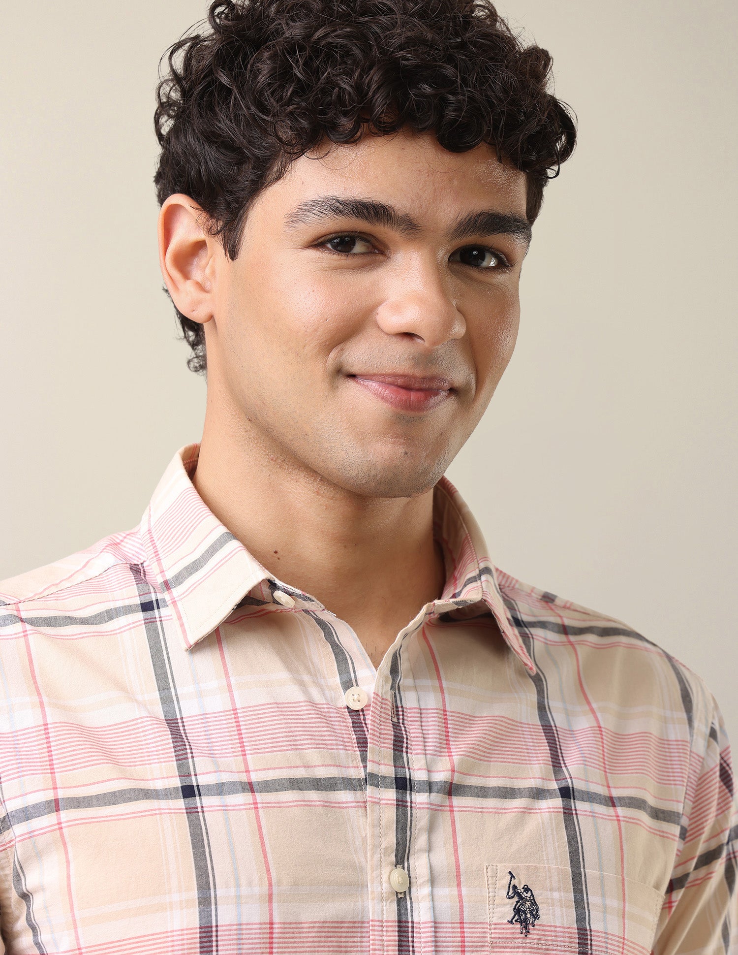 Plaid Checked Tailored Fit Shirt Beige - U.S. Polo Assn. India | Large