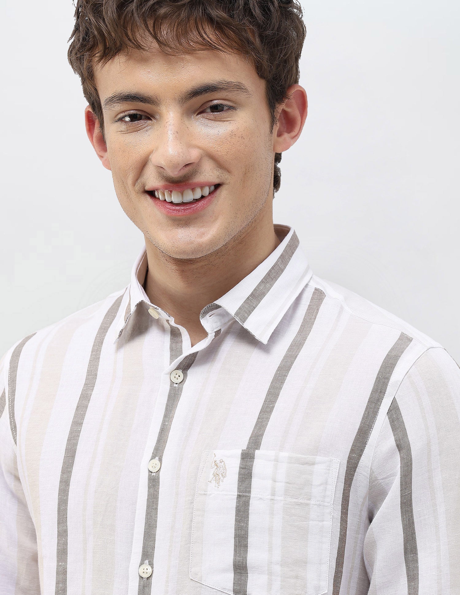 Vertical Striped Regular Fit Shirt Ivory - U.S. Polo Assn. India | Large