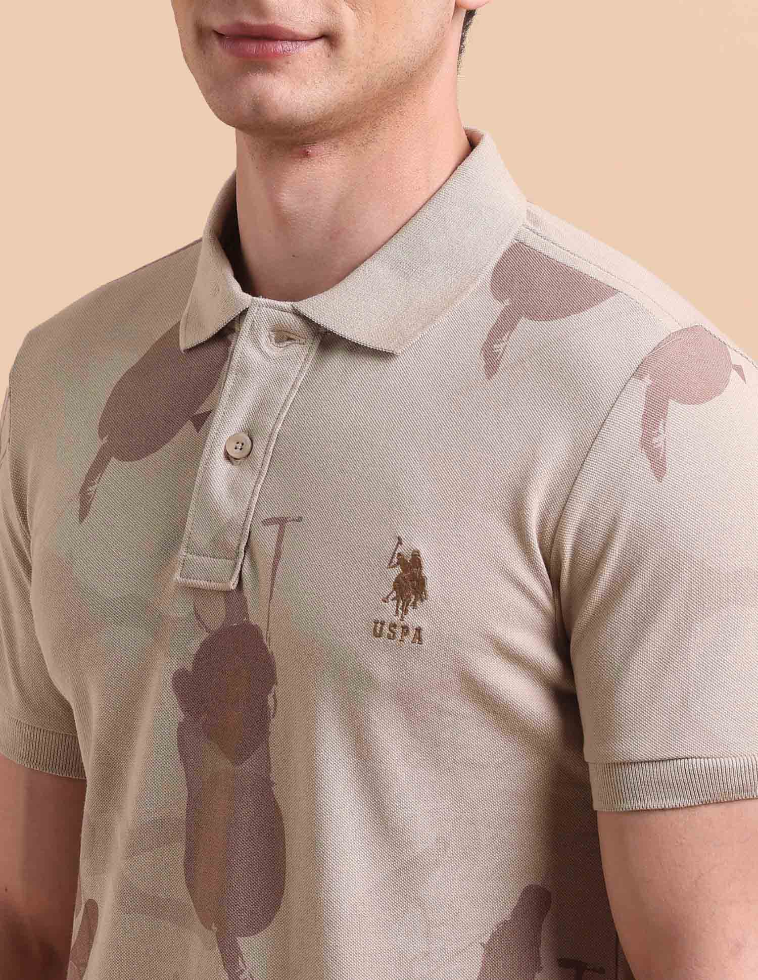 All-Over Printed Pure Cotton Polo Shirt Beige - U.S. POLO ASSN. | Large