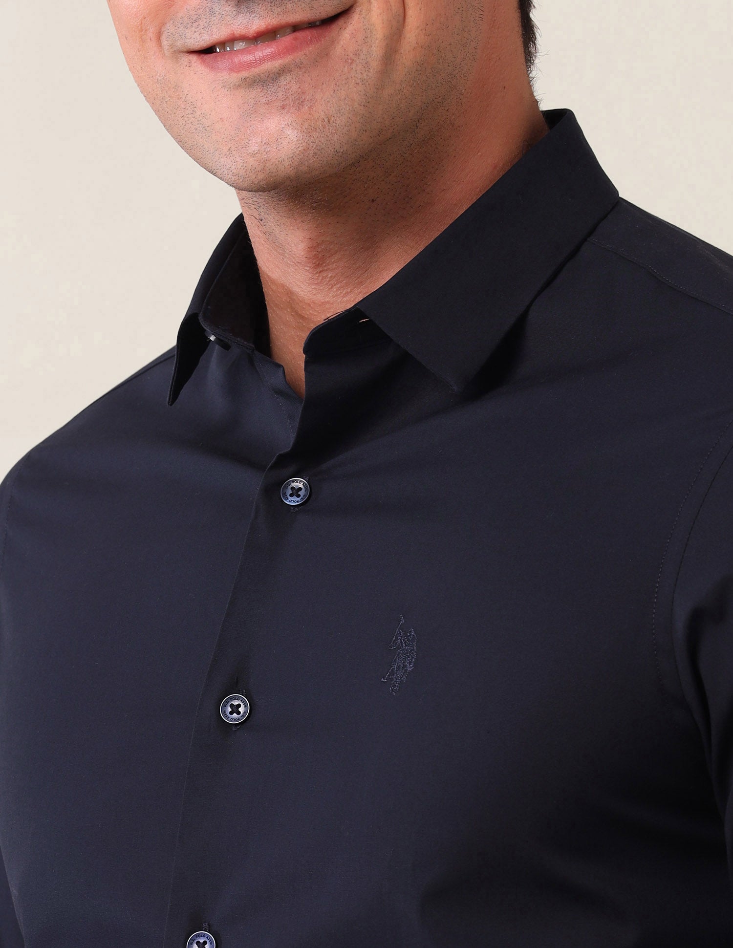 Tailored Fit Solid Shirt Navy - U.S. Polo Assn. India | Large