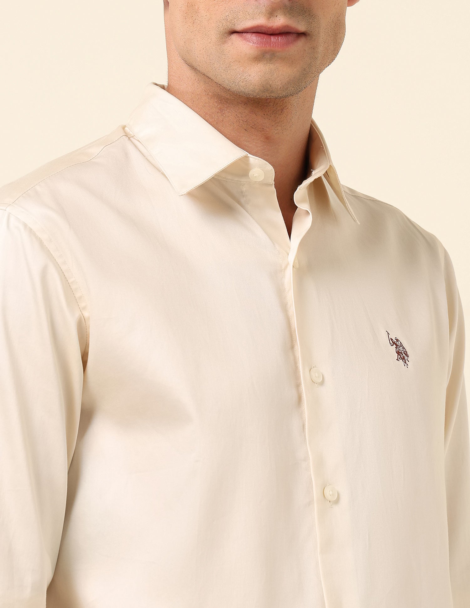 Tailored Fit Satin Pure Cotton Shirt Light Yellow - U.S. Polo Assn. India | Large
