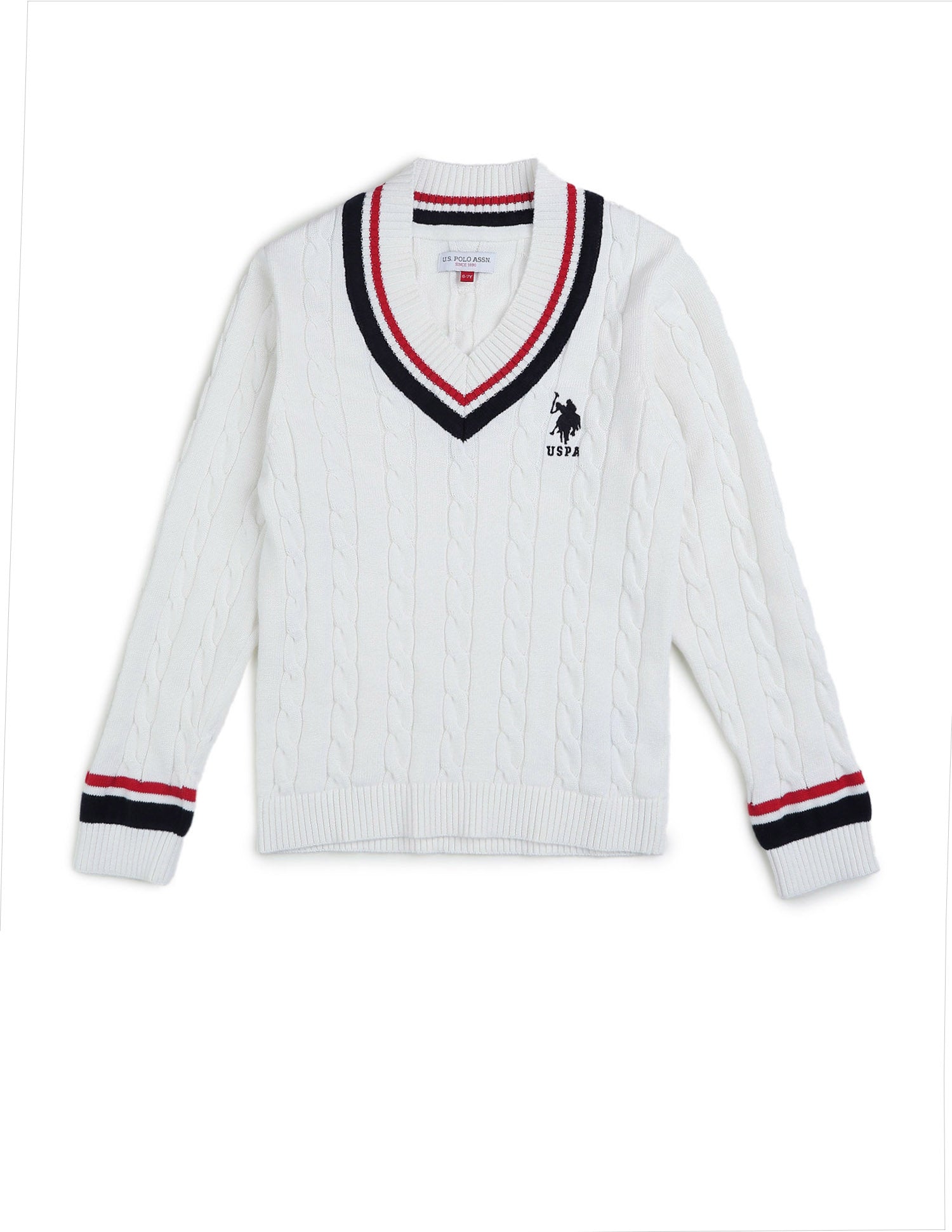 Boys Patterned Cable Knit Sweater White - U.S. POLO ASSN. | Large