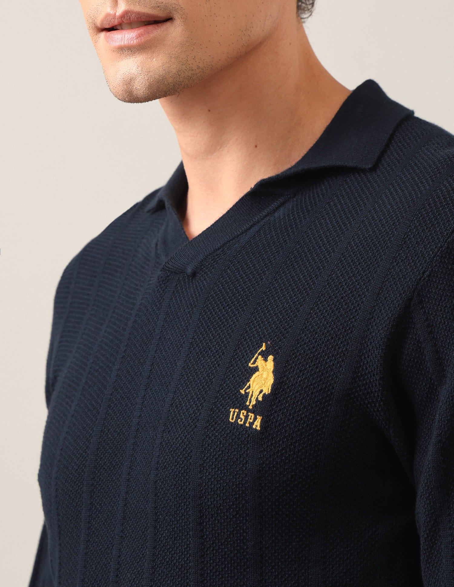 Polo Neck Textured Sweater Blue - U.S. Polo Assn. India | Large