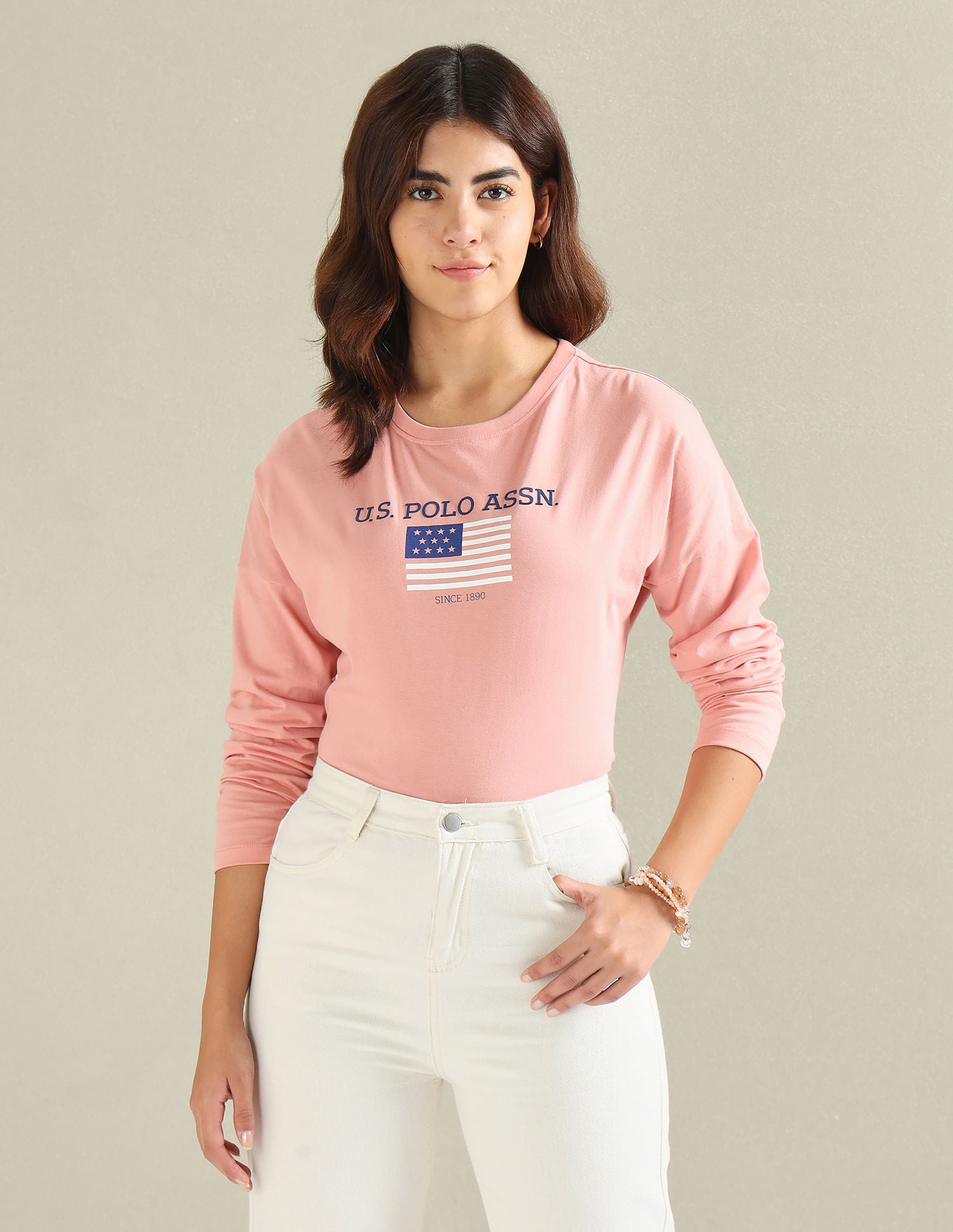 Drop Shoulder Pure Cotton T-Shirt Peach - U.S. POLO ASSN. | Large