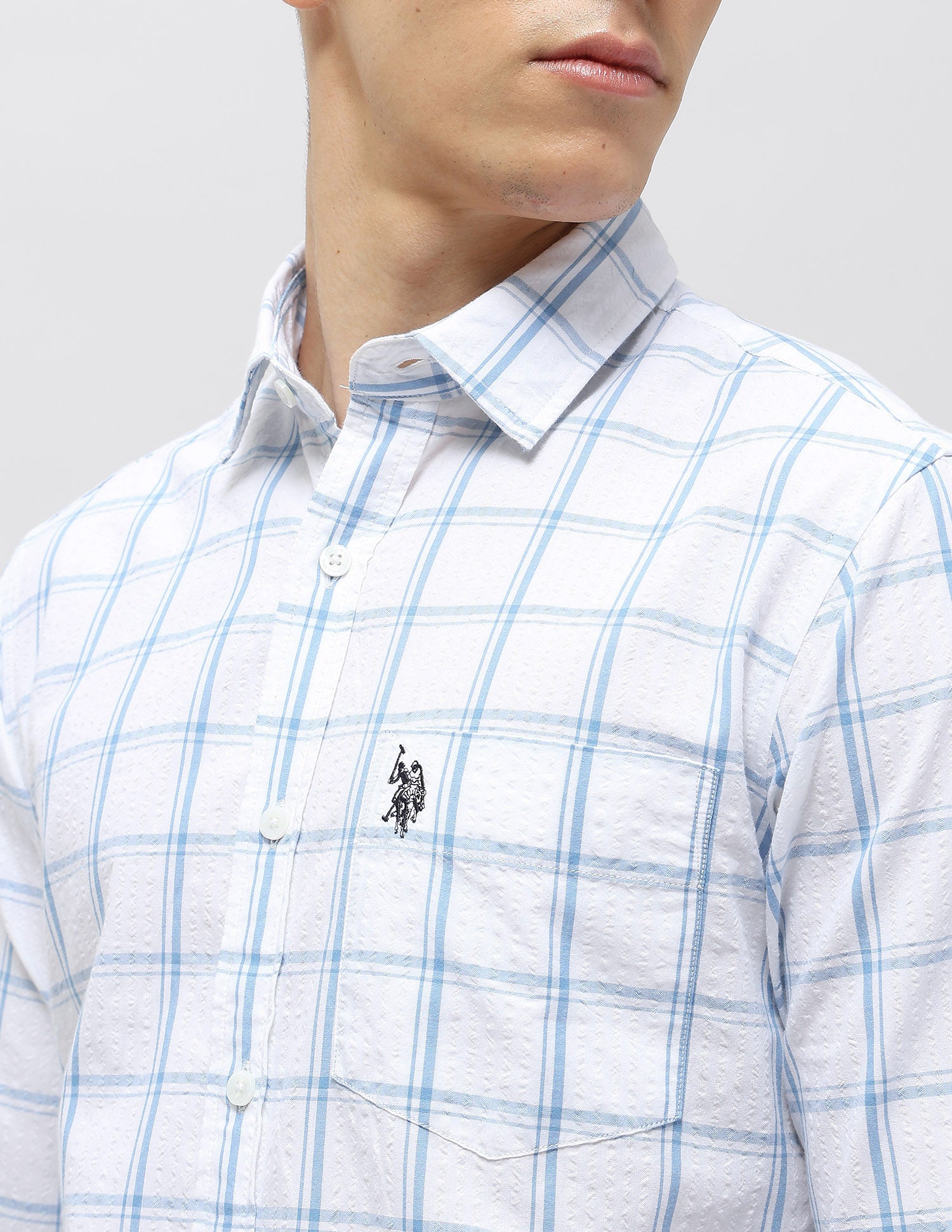 Grid Tattersall Checked Seersucker Shirt White - U.S. POLO ASSN. | Large