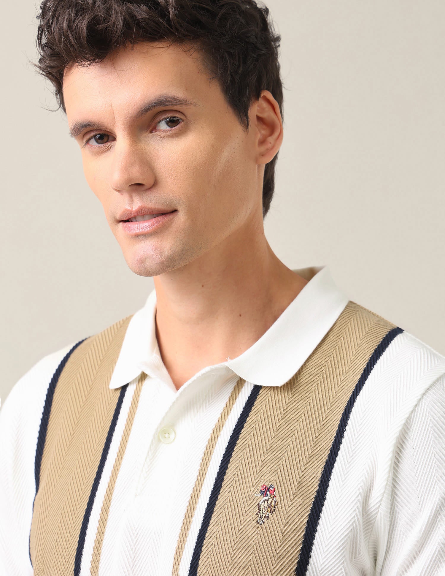 Vertical Striped Slim Fit Polo Shirt Ivory - U.S. Polo Assn. India | Large