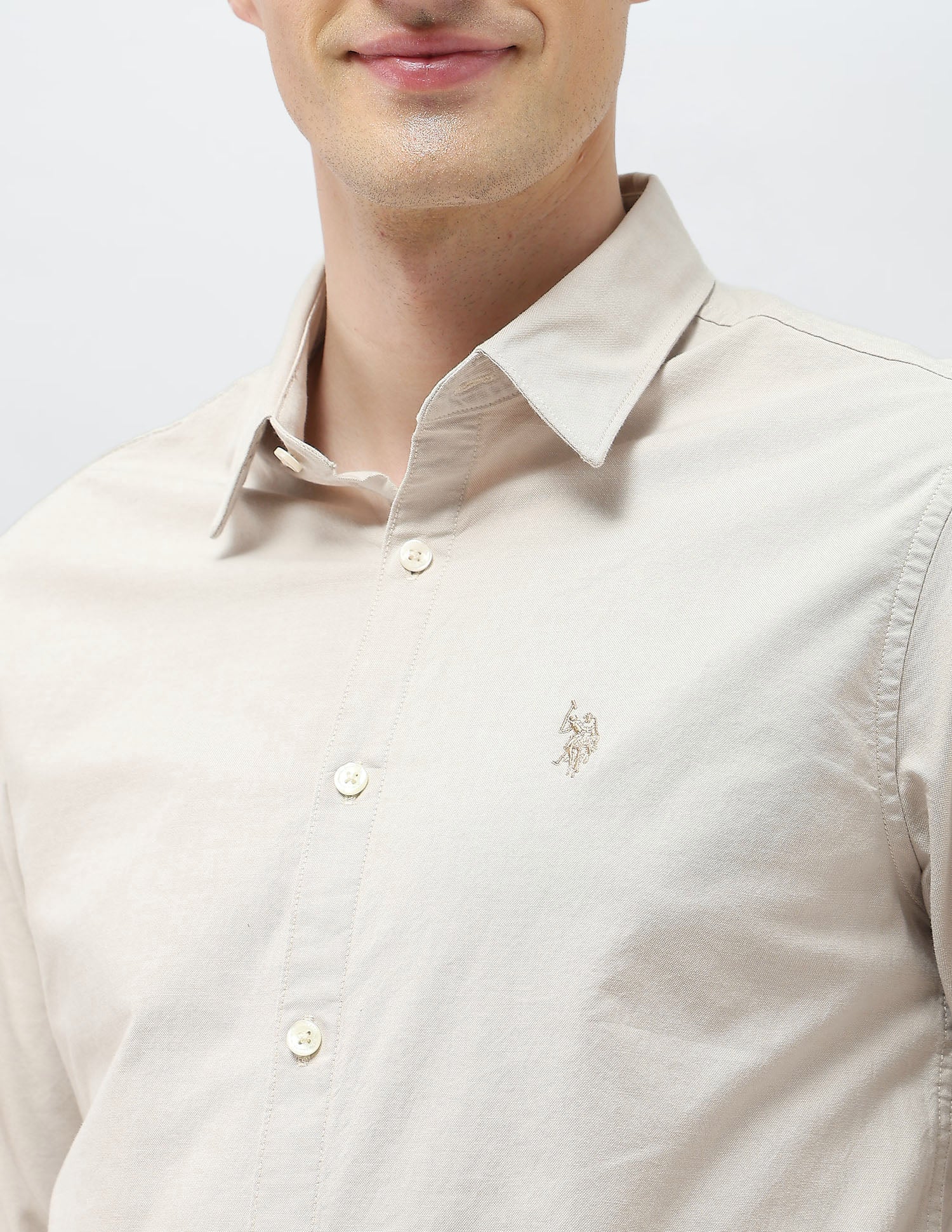 Tailored Fit Oxford Shirt Beige - U.S. Polo Assn. India | Large