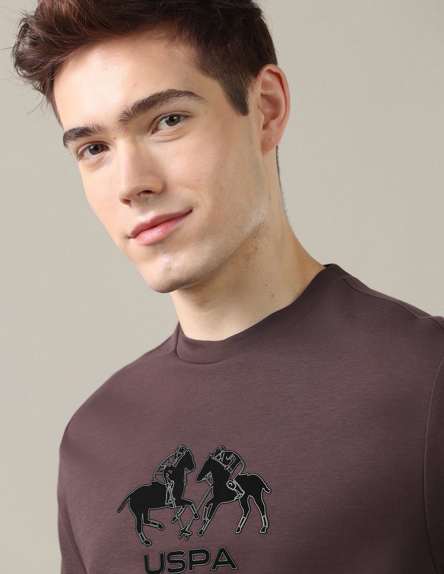 Brand Embossed Slim Fit T-Shirt Brown - U.S. Polo Assn. India | Large