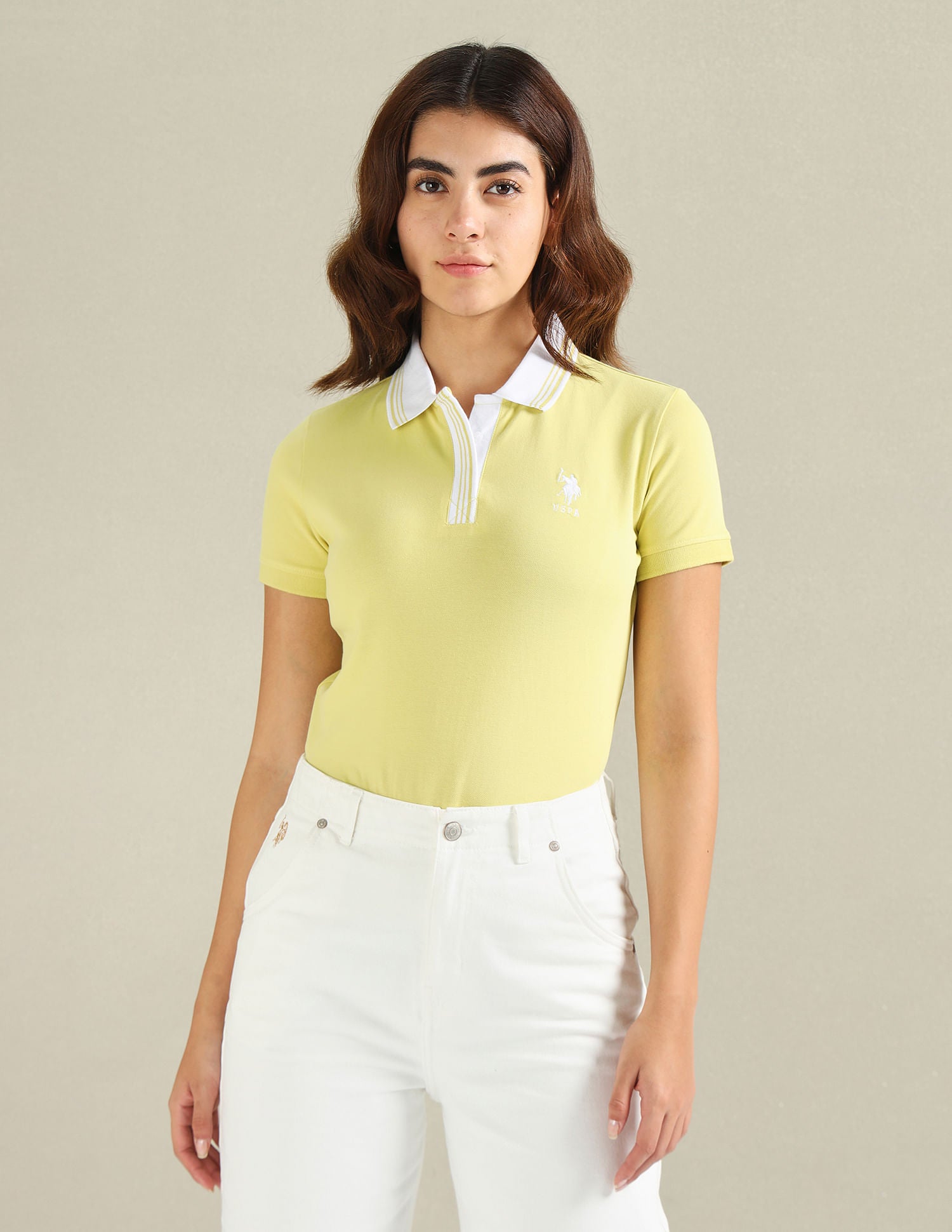 Striped Collar Pique Polo Shirt Yellow - U.S. Polo Assn. India | Large